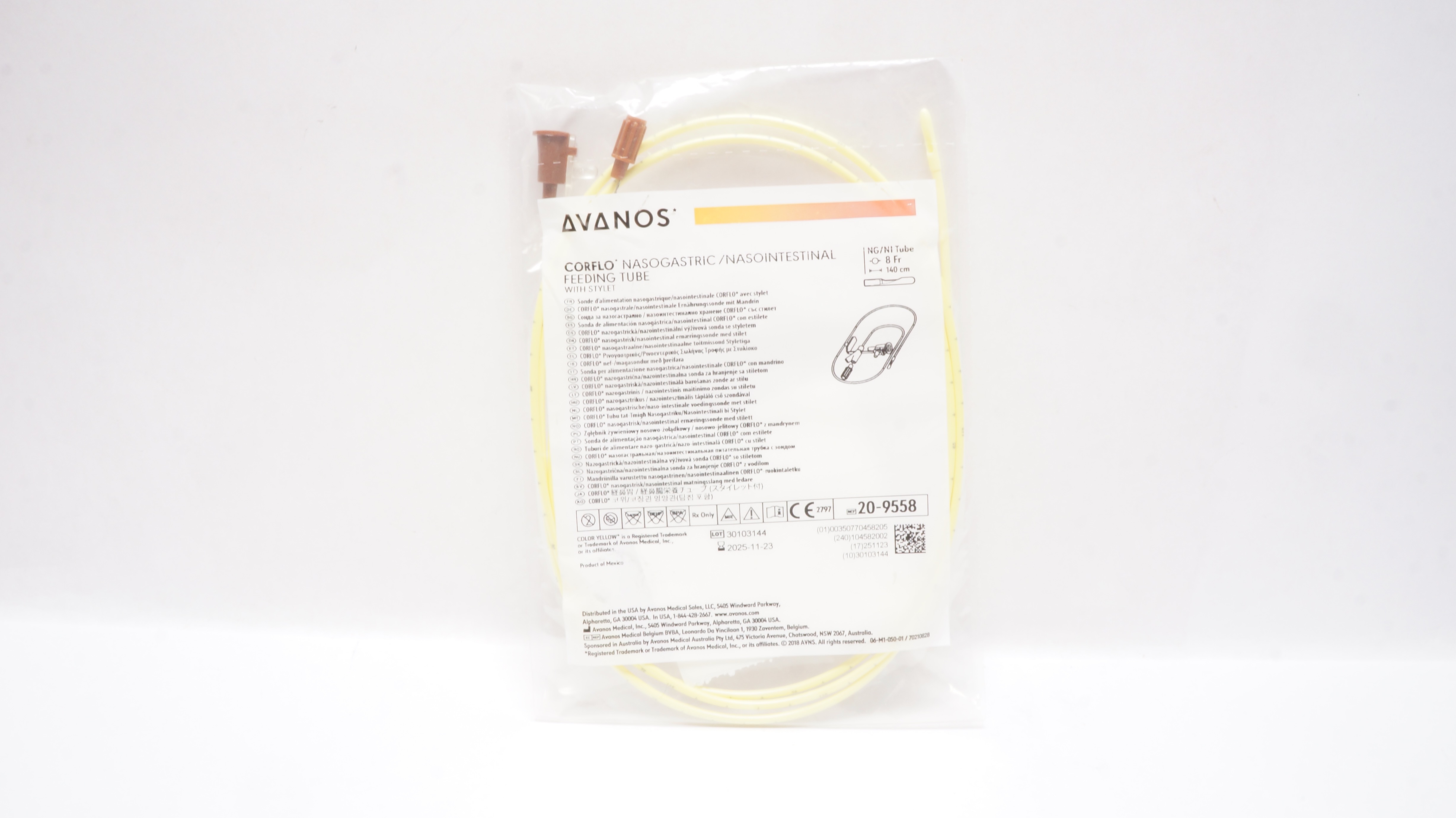 Avanos 209558 Corflo Nasogastric/Nasointestinal Feeding Tube 8Fr x 140cm