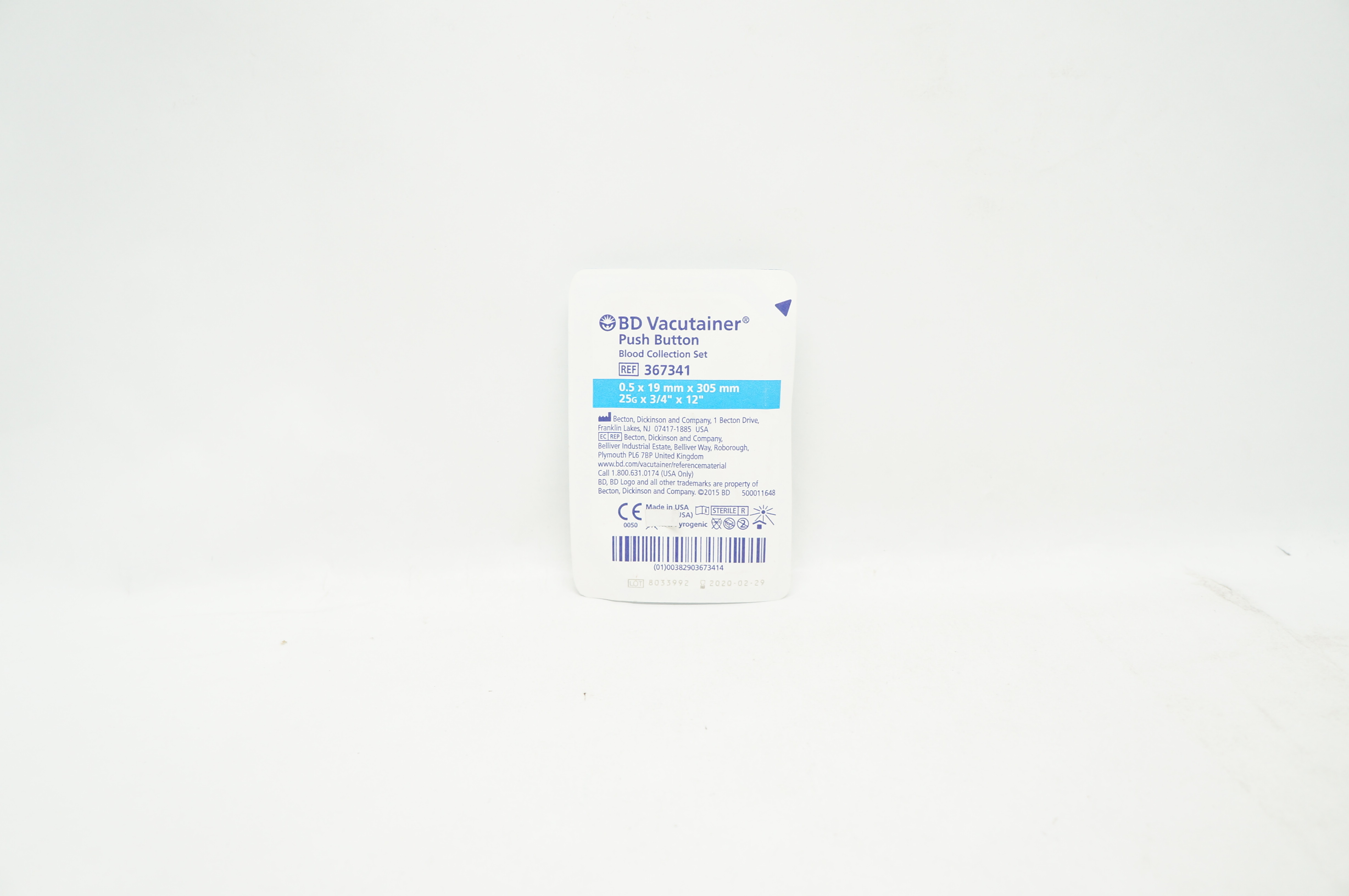 BD 367341 Vacutainer Push Button Blood Collection Set 25G x 3/4inch x 12inch (x)