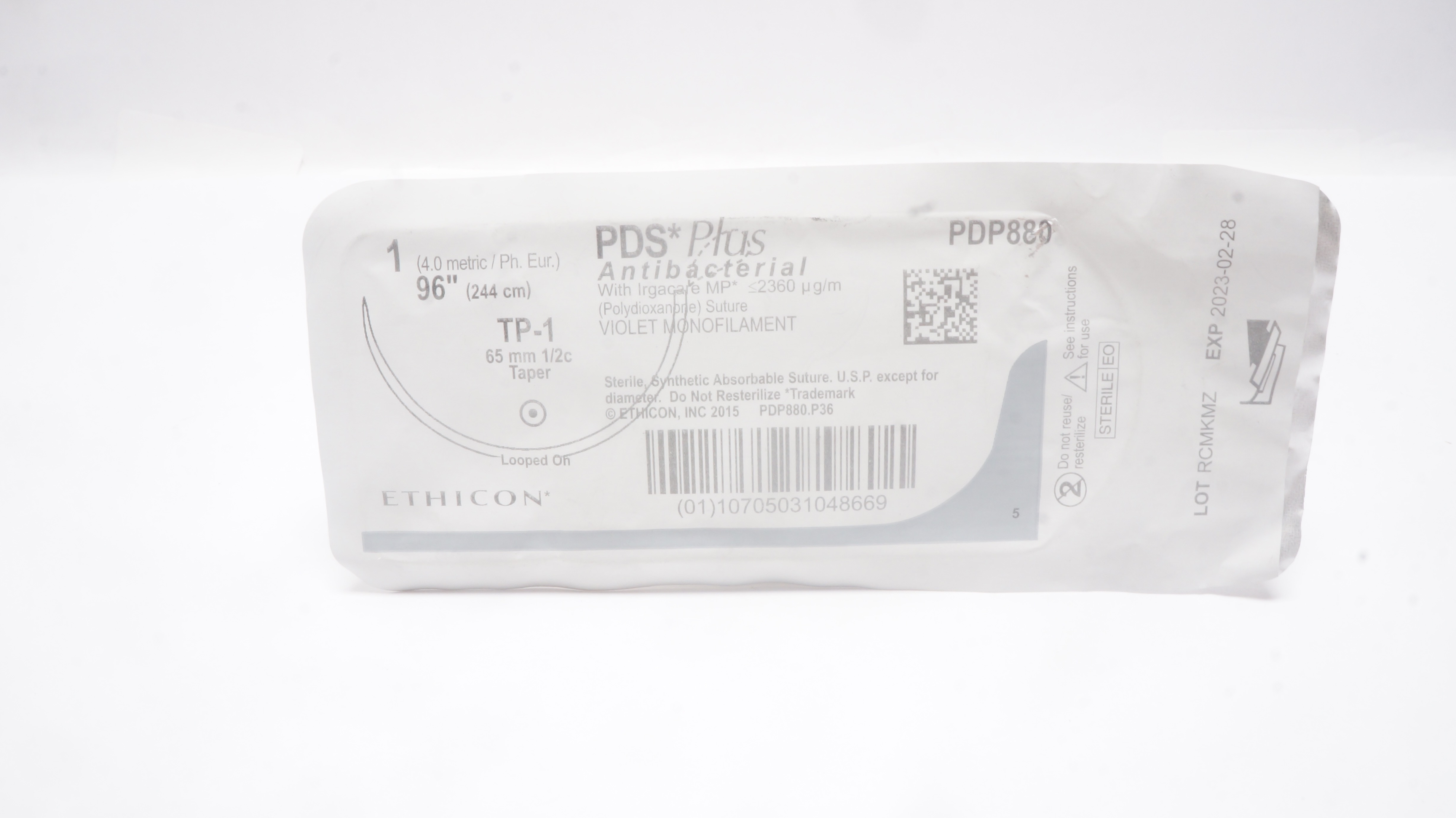 Ethicon PDP880 1 PDS Plus TP-1 65mm 1/2c Taper, 96inch (x)