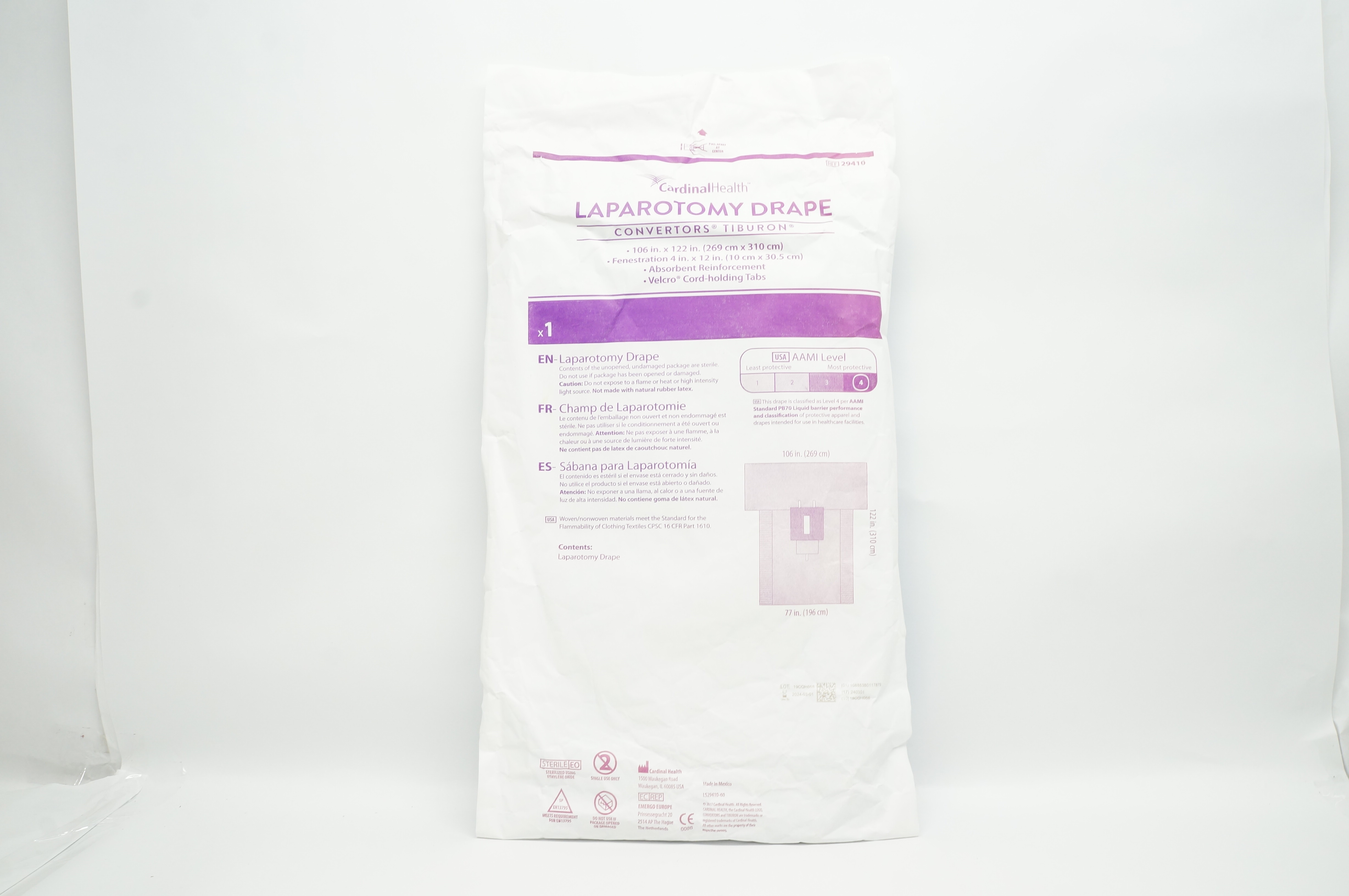Cardinal Health 29410 Convertors, Tiburon, Laparotomy Drape 106inch x 122inch