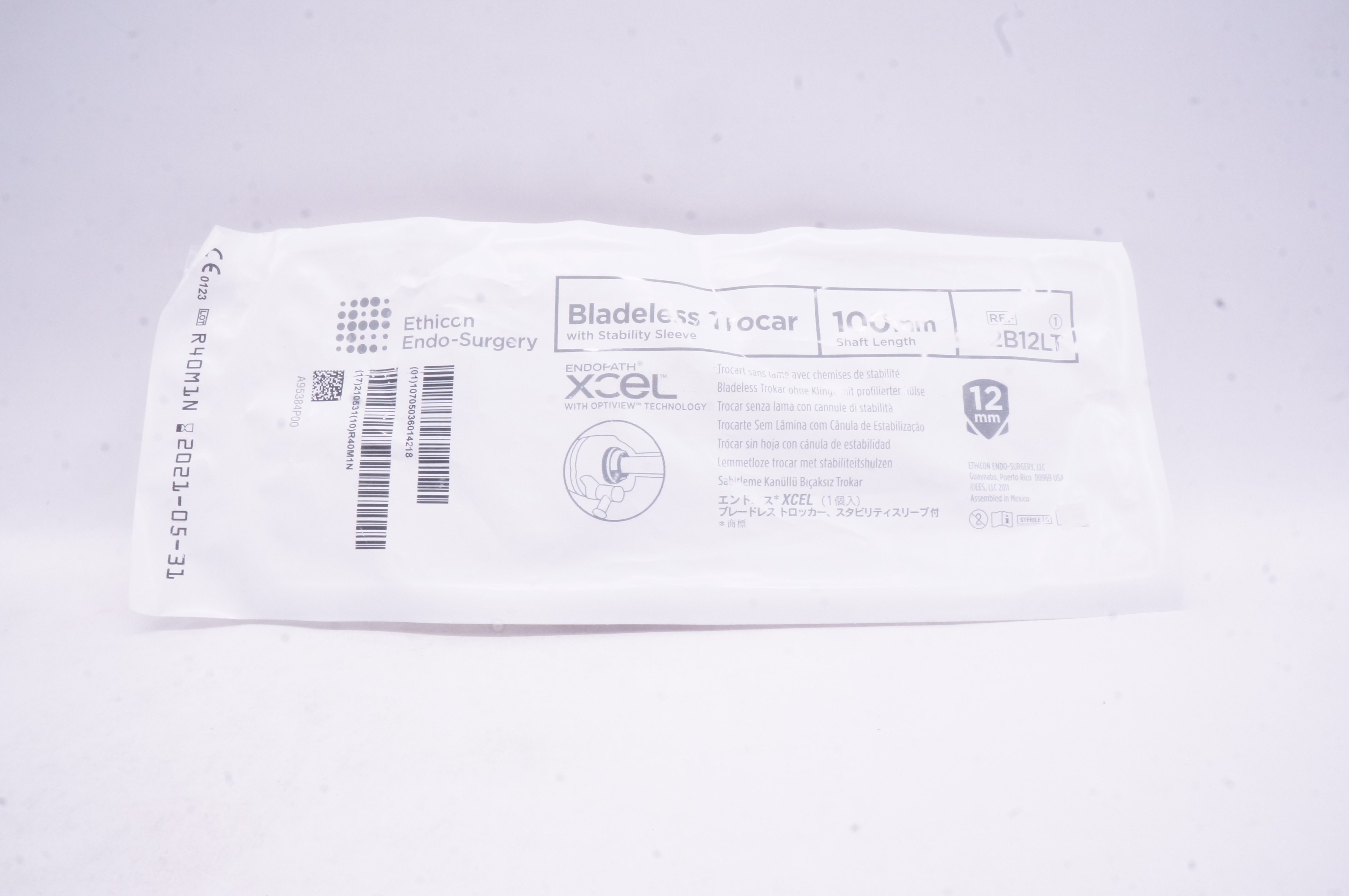 Ethicon 2B12LTBladeless Trocar W/OPTIVIEW Technology Stability Sleeve 12mm 100mm