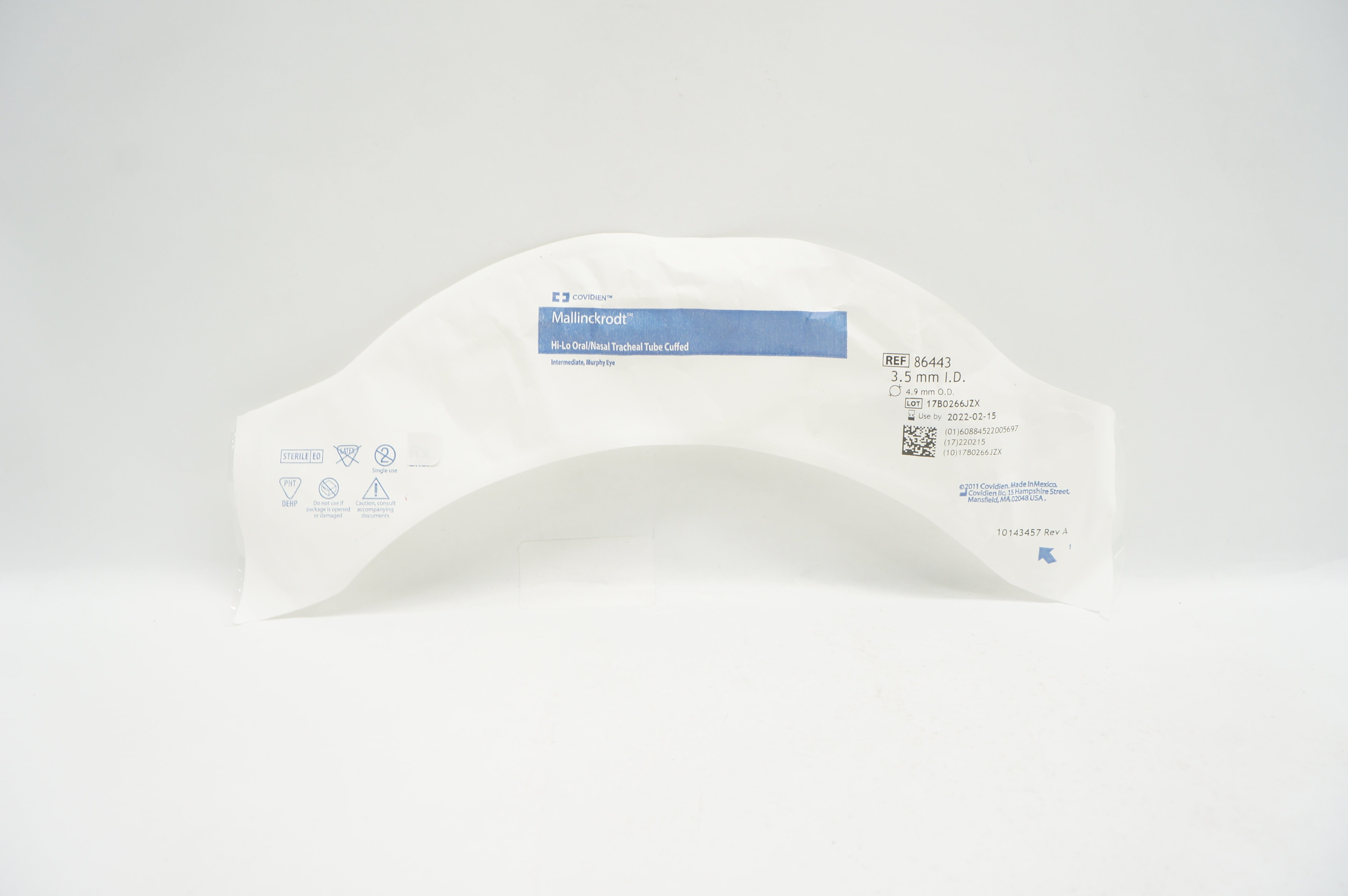 Covidien 86443 Hi-Lo Oral/Nasal Tracheal Tube Cuffed 3.5mm x 4.9mm (x)