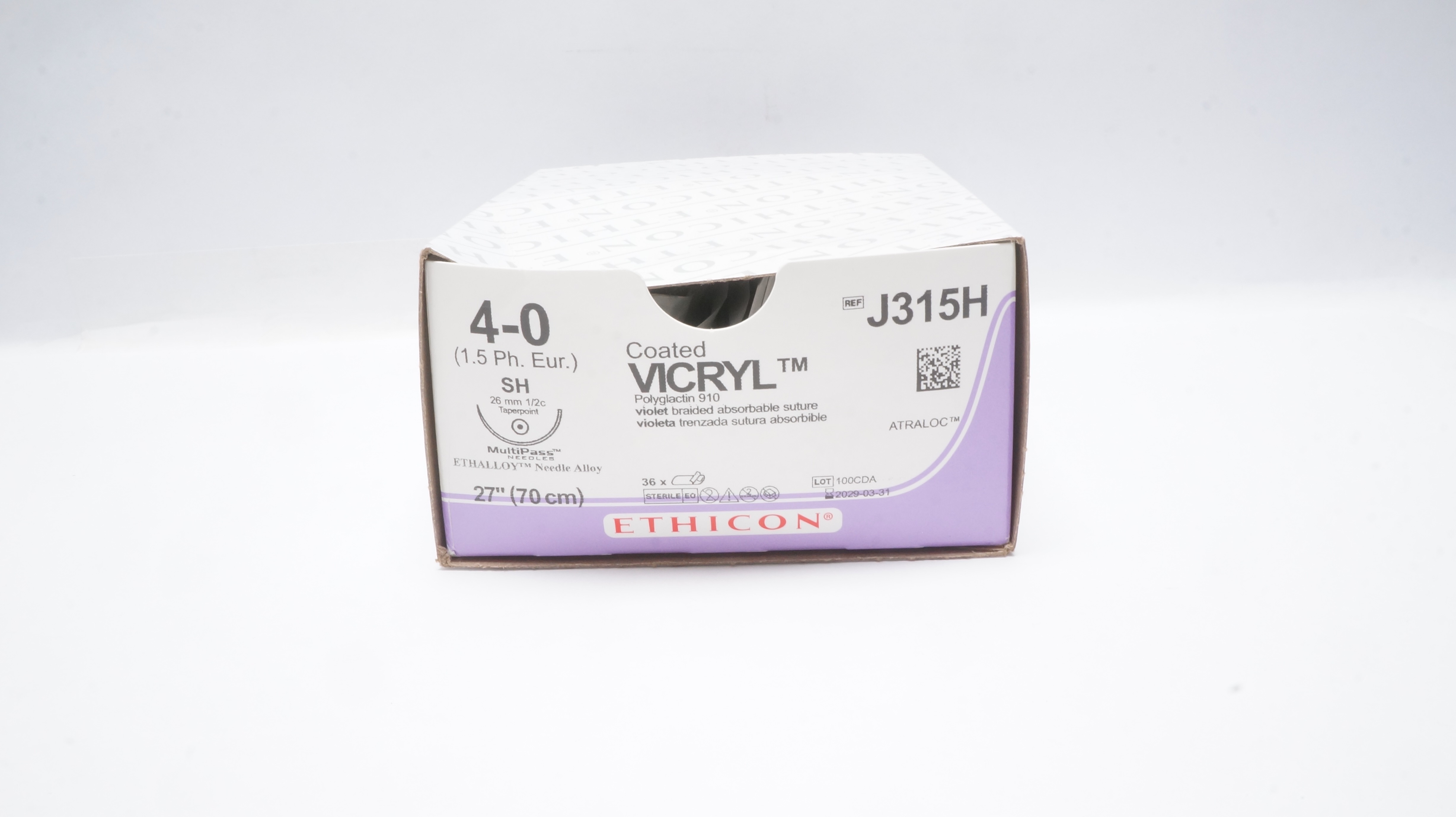 Ethicon J315H 4-0 Coated Vicryl Stre SH 26mm 1/2c Taperpoint 27inch - Box of 23