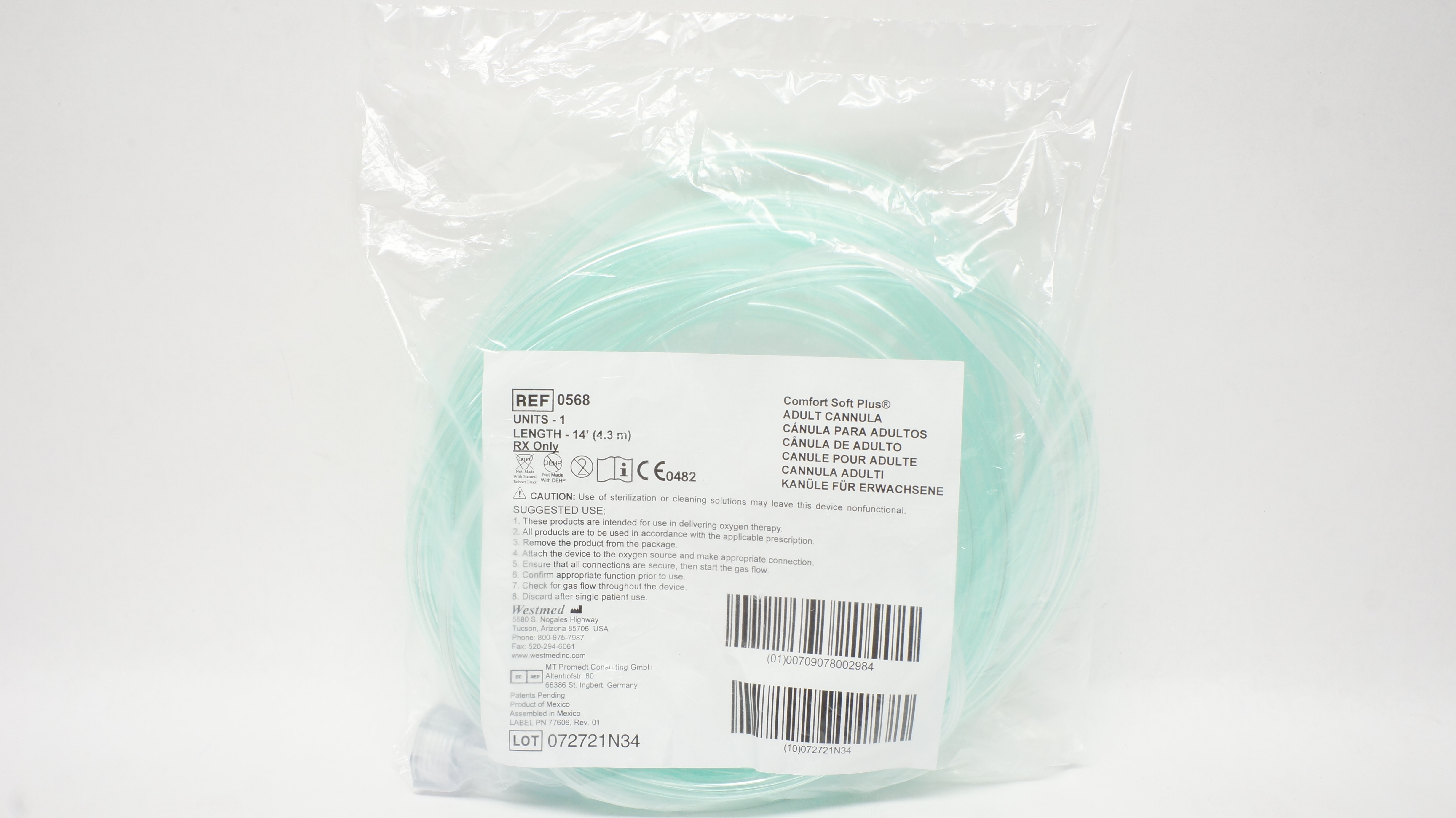 Westmed 0568 Comfort Soft Plus Adult Cannulla 14 ft.