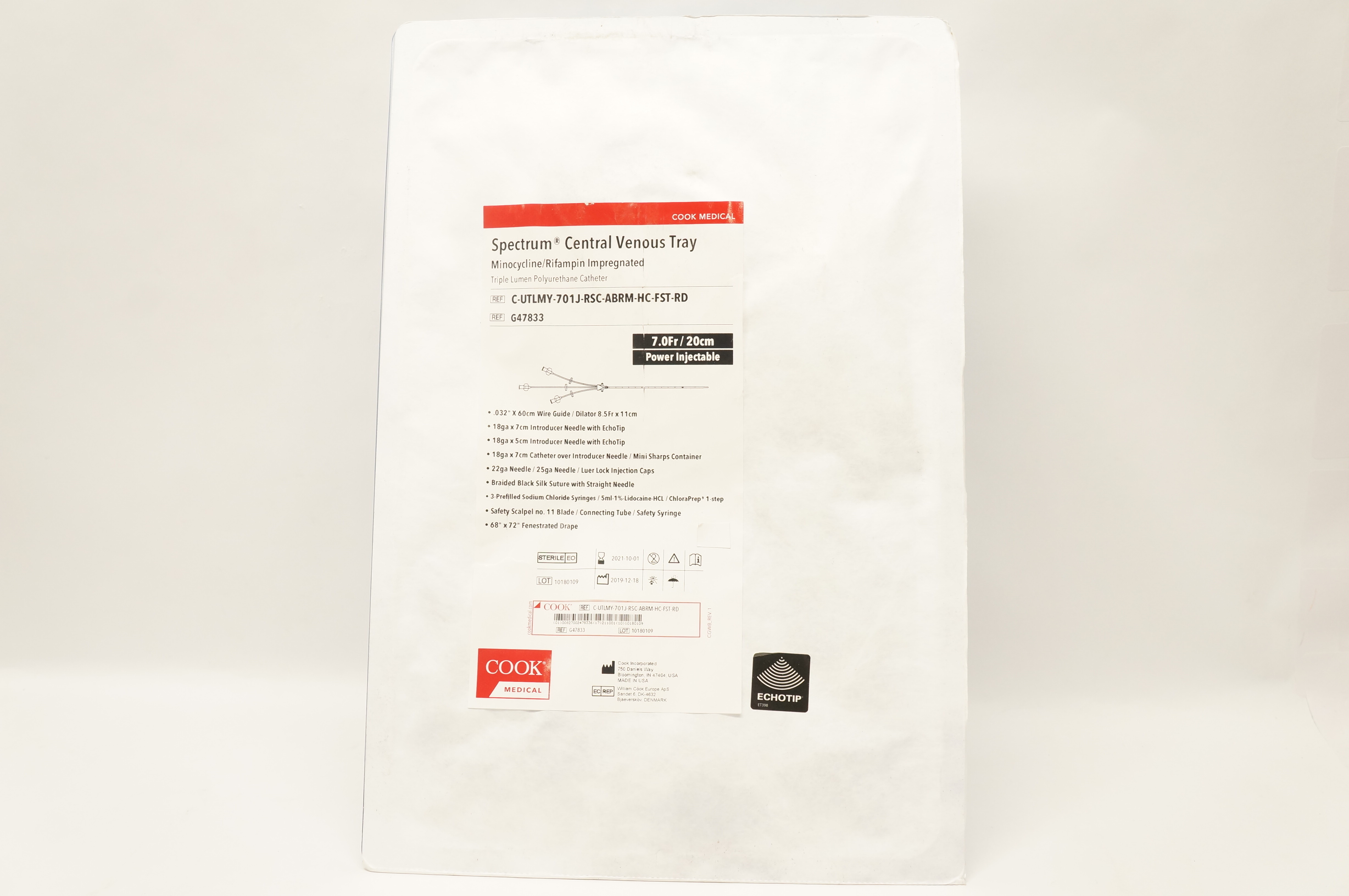 Cook Medical G47833 Spectrum Central Venous Tray 7Fr x 20cm (x)