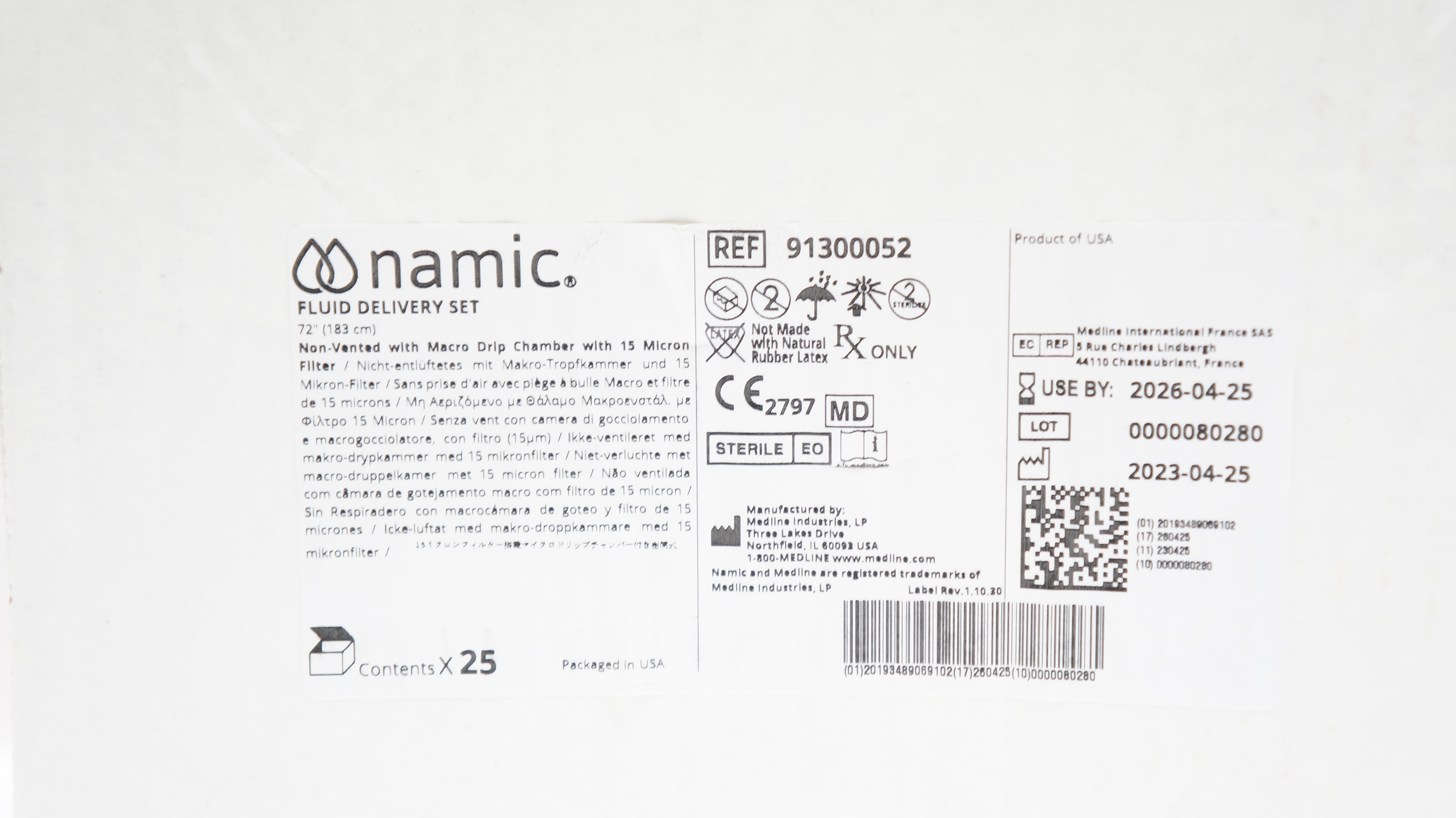 Navilyst Medical 91300052 Namic Fluid Delivery Set 72inch Box of 25