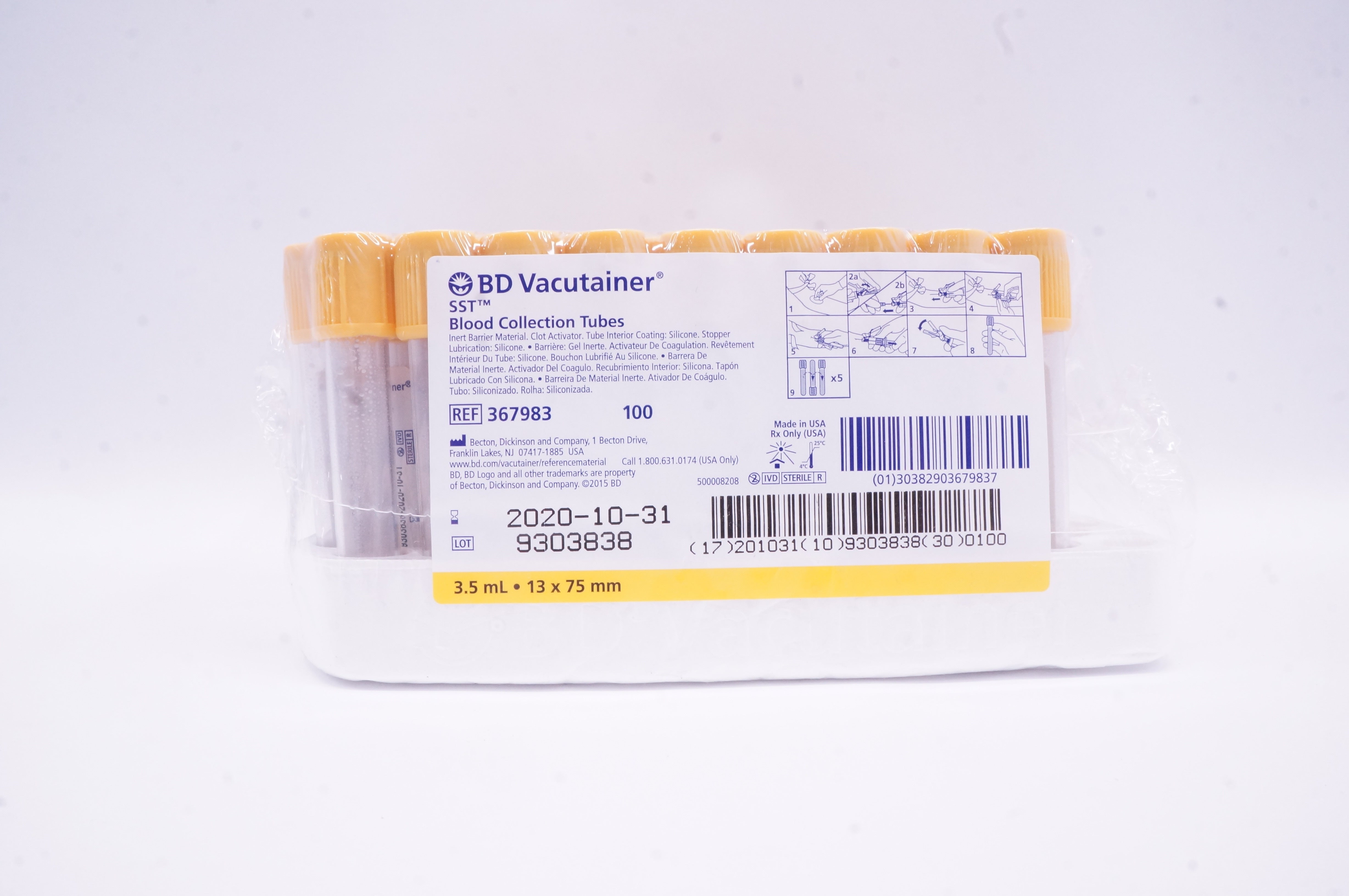 BD 367983 Vacutainer SST Blood Collection Tubes 3.5mL, 13 x 75mm (x) - Box of 91