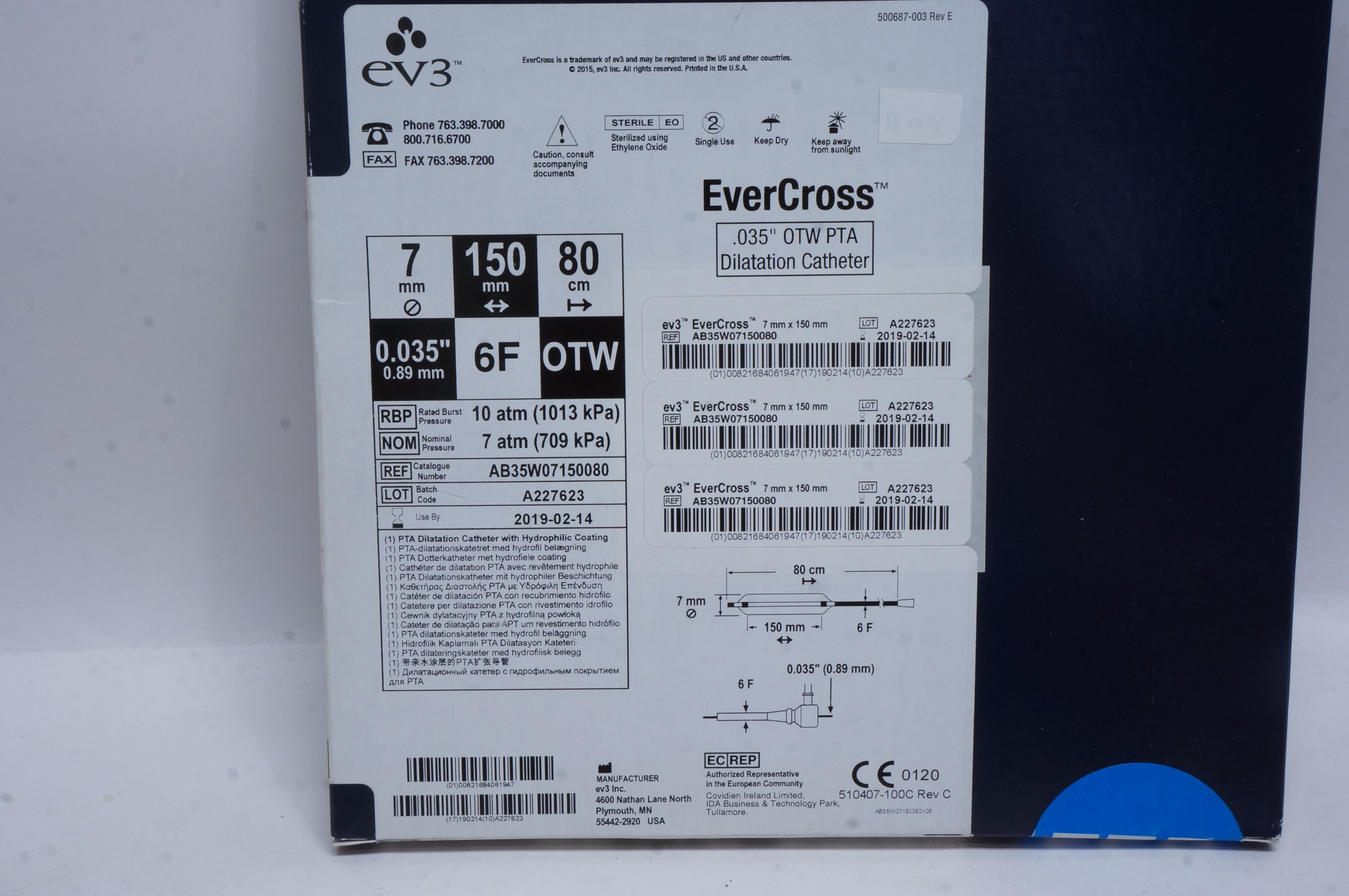 EV3 AB35W07150080 EverCross OTW PTA Dilatation Cath. 0.035inch