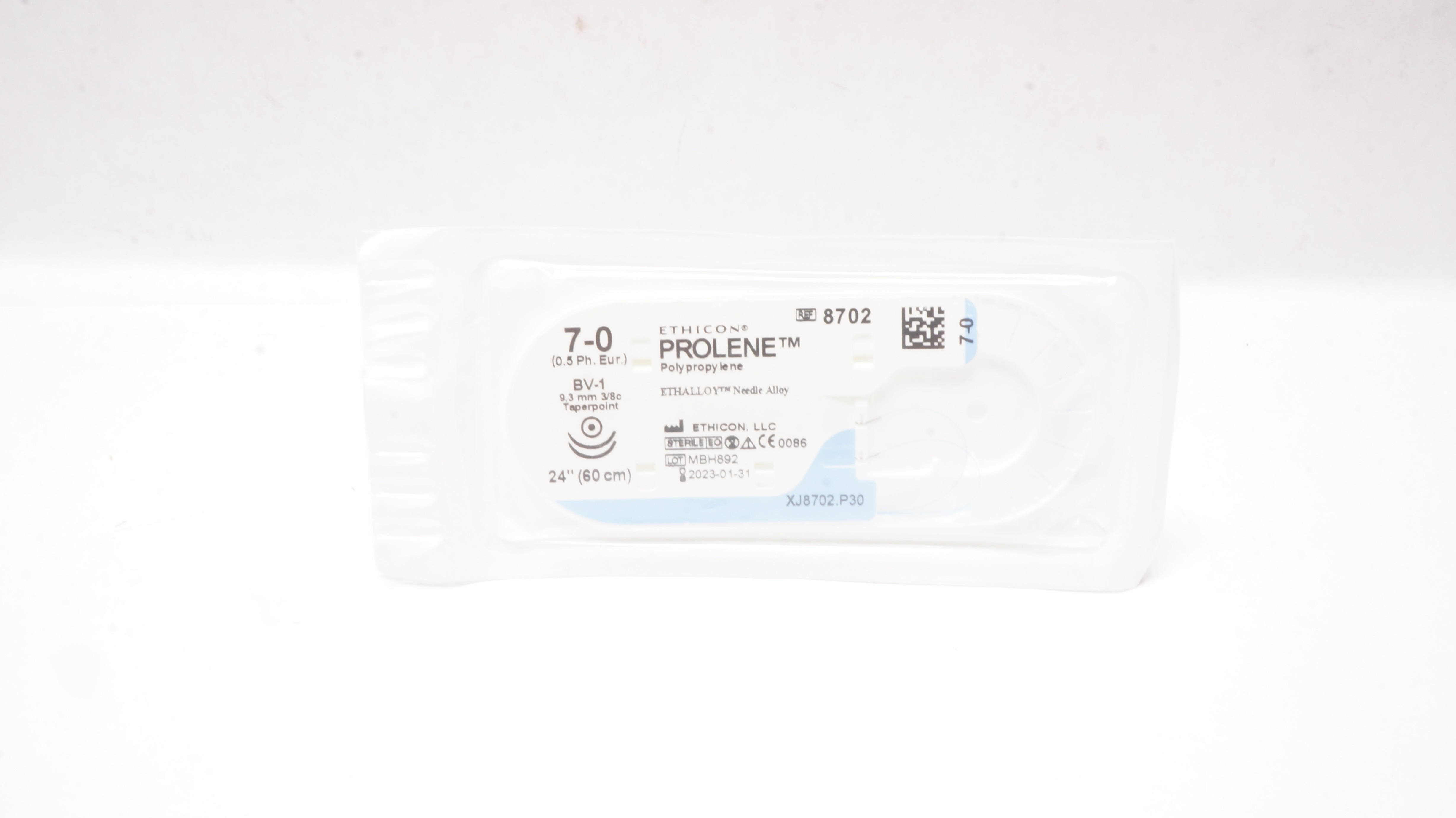 Ethicon 8702 7-0 PROLENE, BV-1, 9.3mm 3/8c Taperpoint, 24inch (x)
