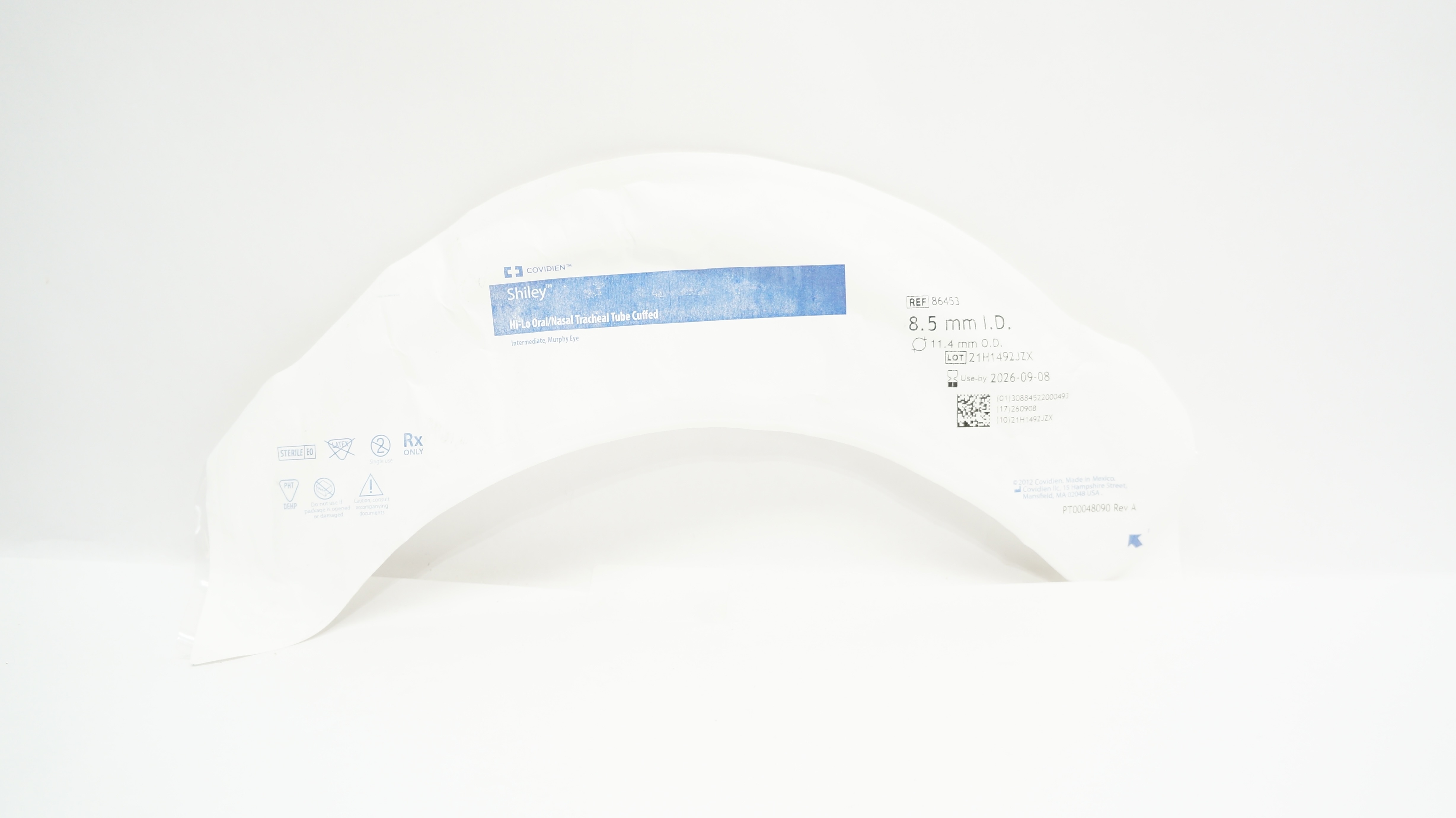 Covidien 86453 Shiley Hi-Lo Oral/Nasal Tracheal Tube Cuffed 8.5mm ID x 11.4mm OD