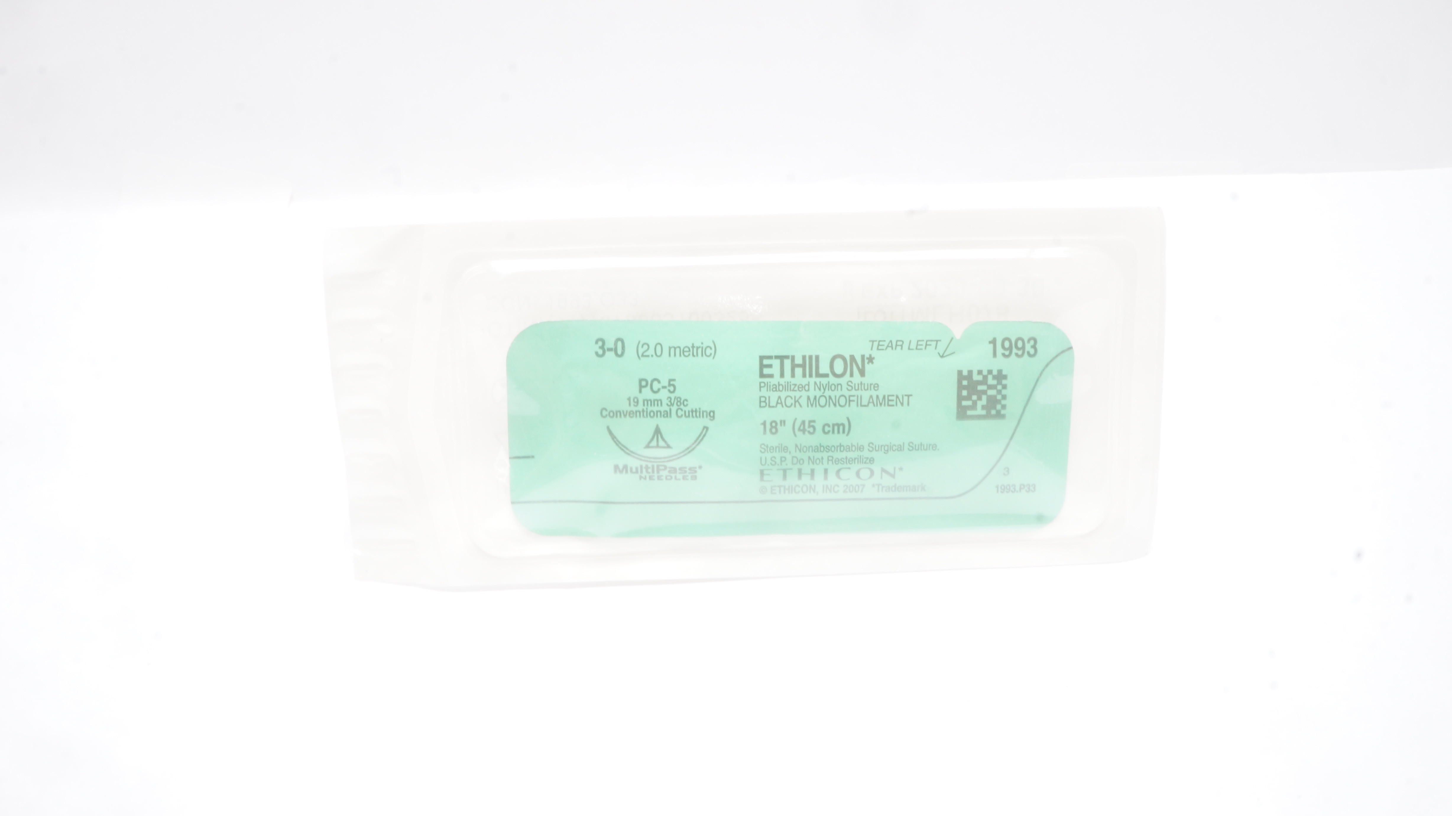 Ethicon 1993 3-0 Ethilon Nylon Stre PC-5 19mm 3/8c Conventional Cutting, 18 inch