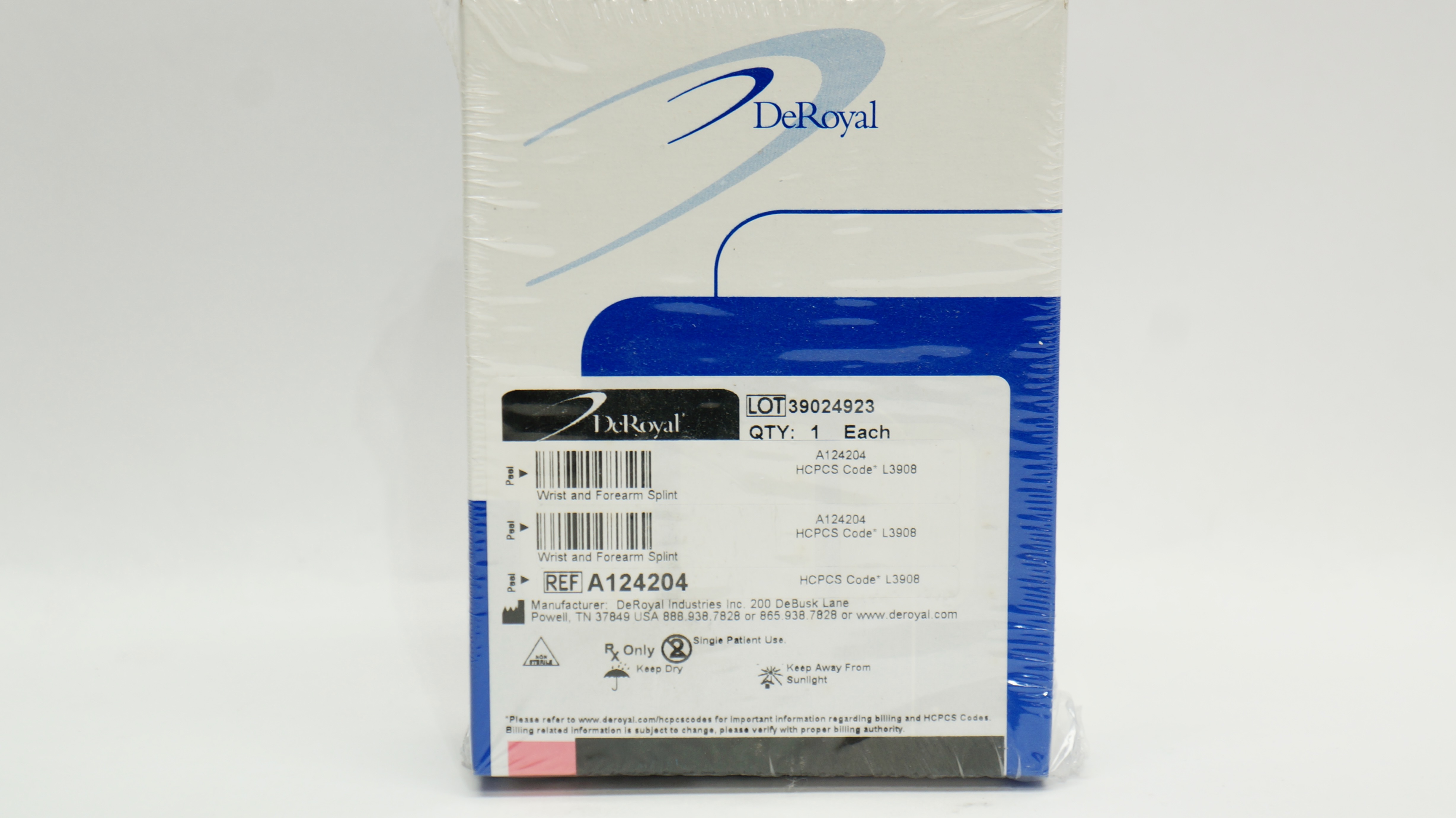 DeRoyal A124204 Wrist and Forearm Splint XSmall RightBlue