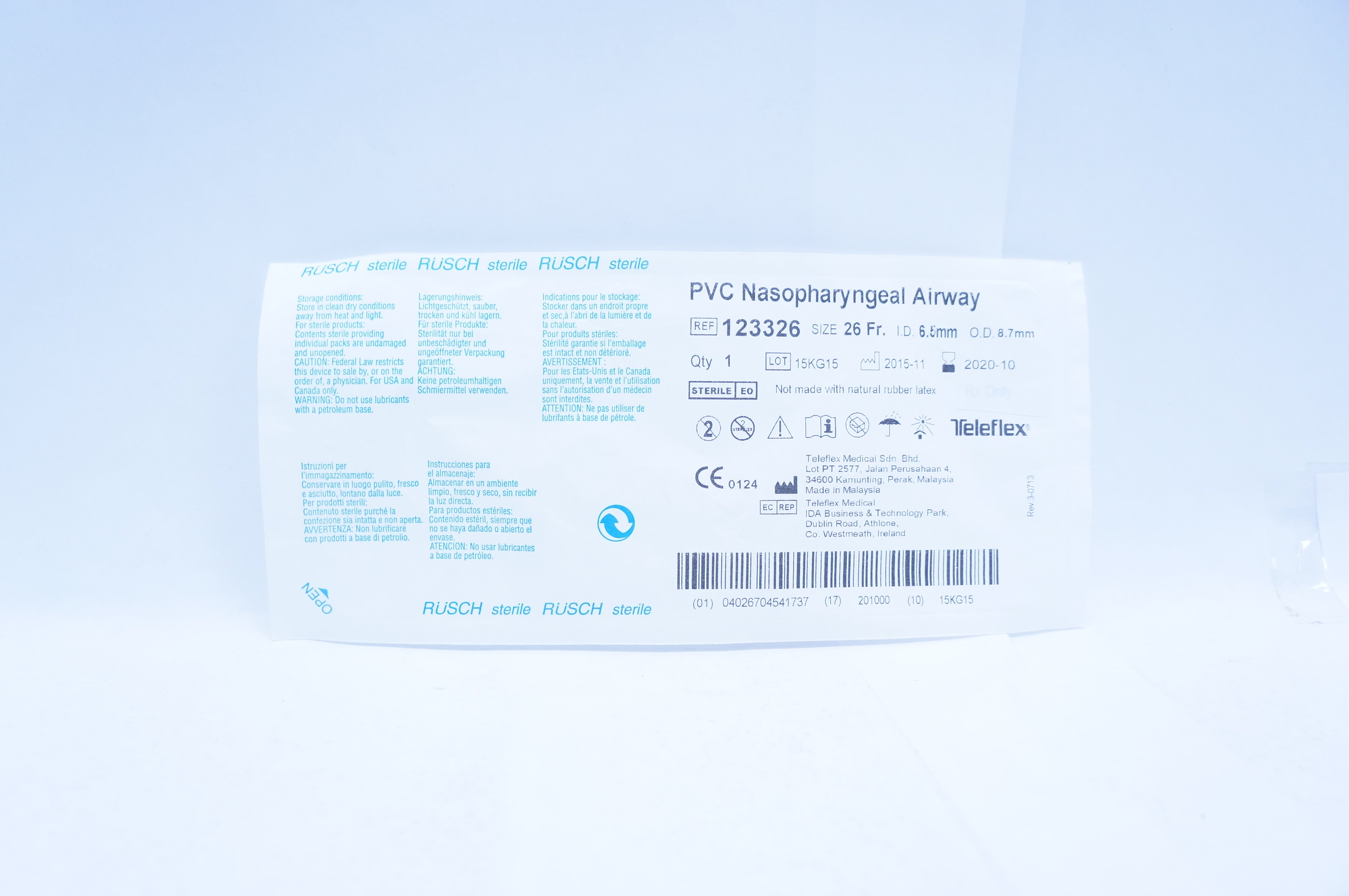 Teleflex 123326 Rusch PVC Nasopharyngeal Airway 26Fr. x 6.5mm (x)
