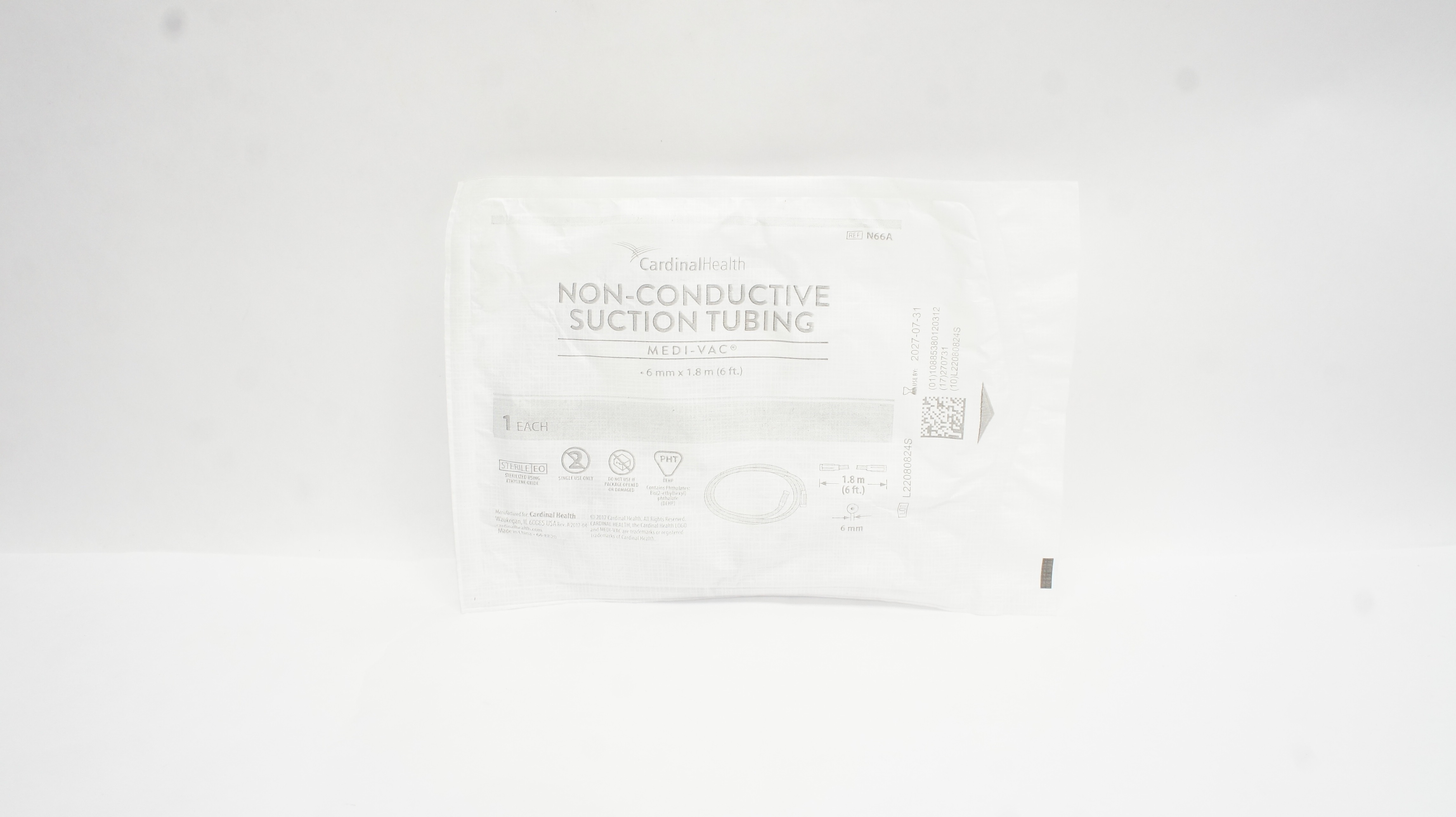 Cardinal Health N66A Medi-Vac Non-Conductive Suction Tubing 6mm x 6ft.