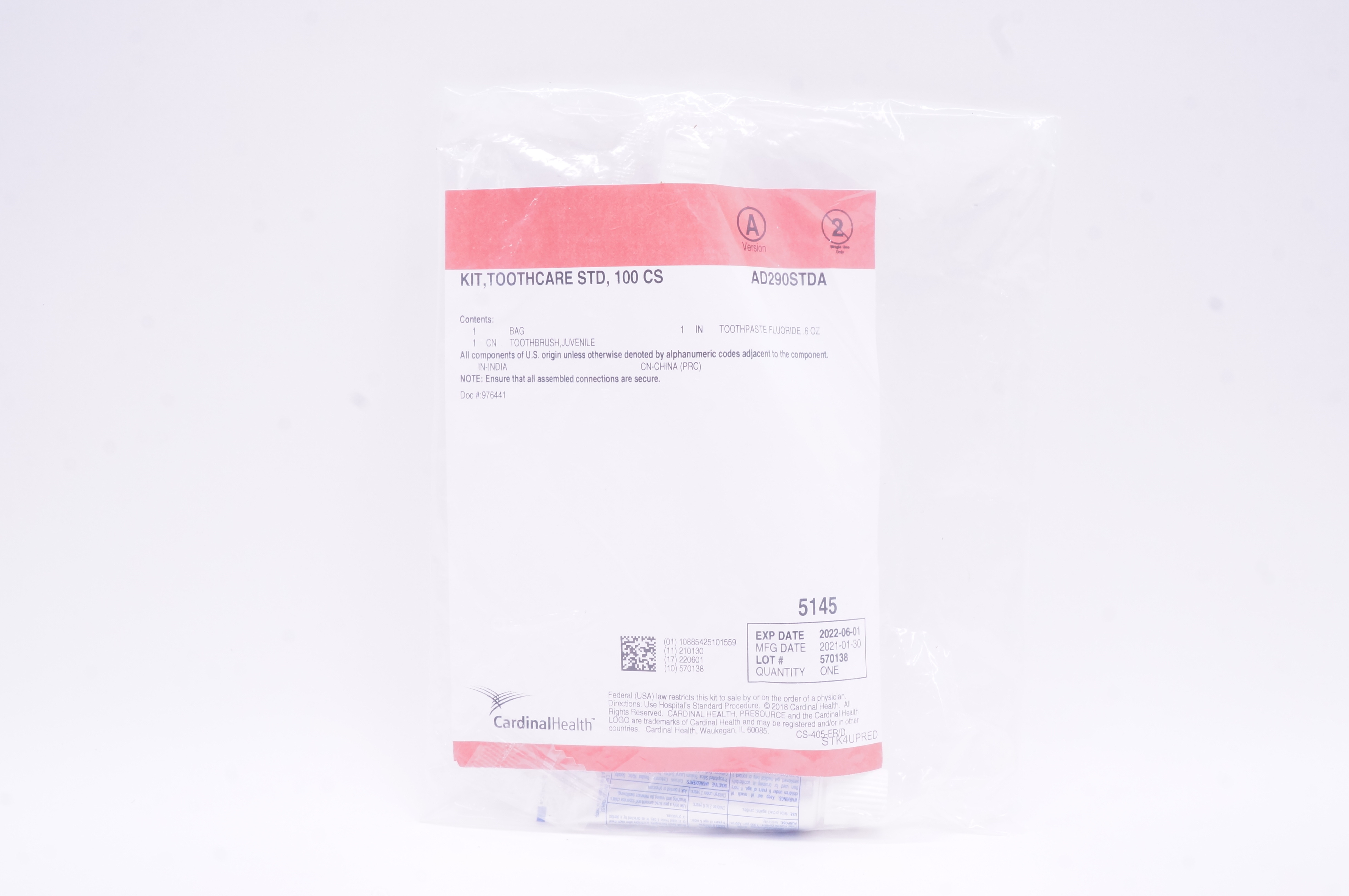 Cardinal Health AD290STDA Kit Toothcare Std