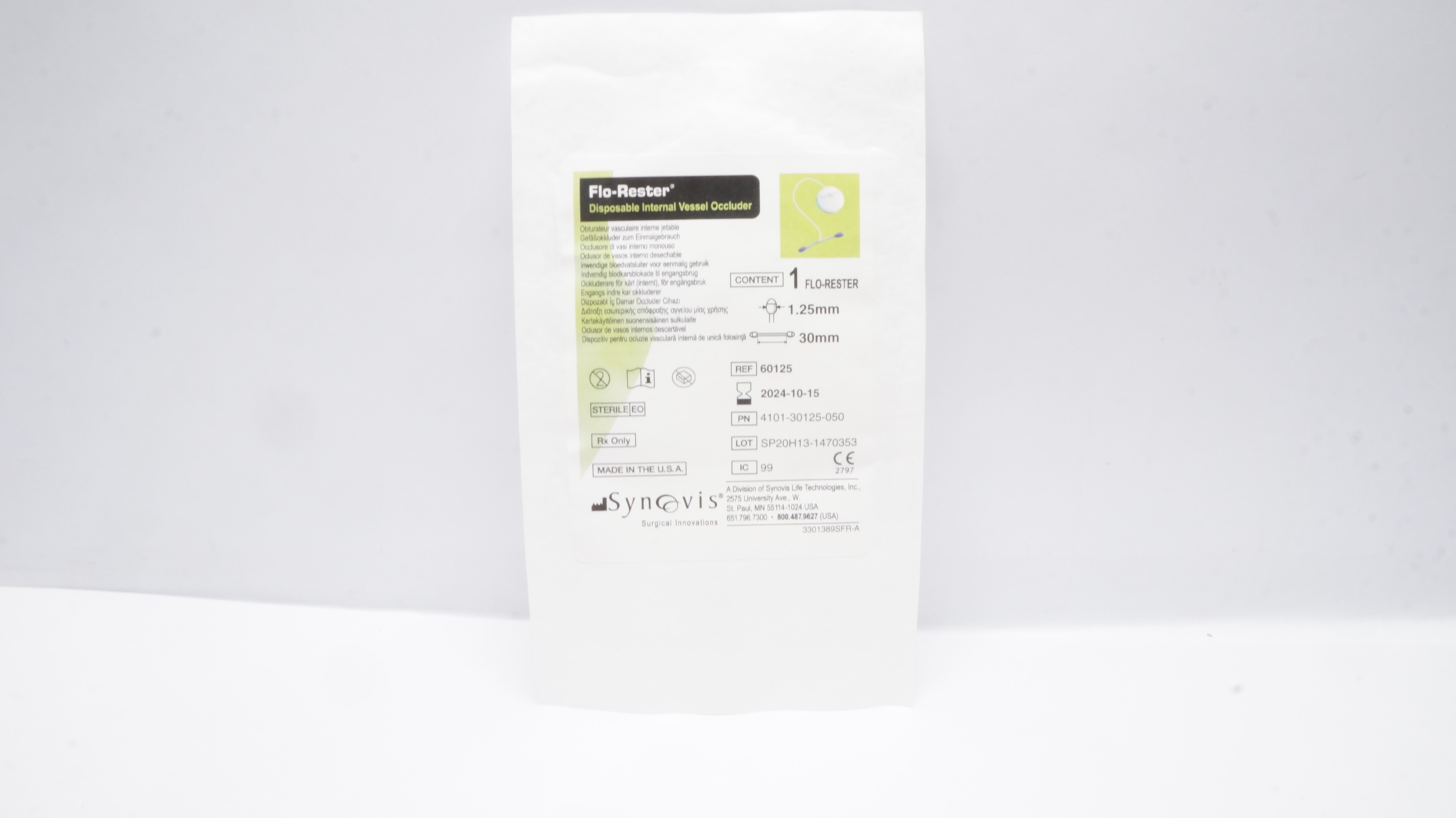 Synovis 60125 Flo-Rester Disposable Internal Vessel Occluder 1.25mm x 30mm (x)