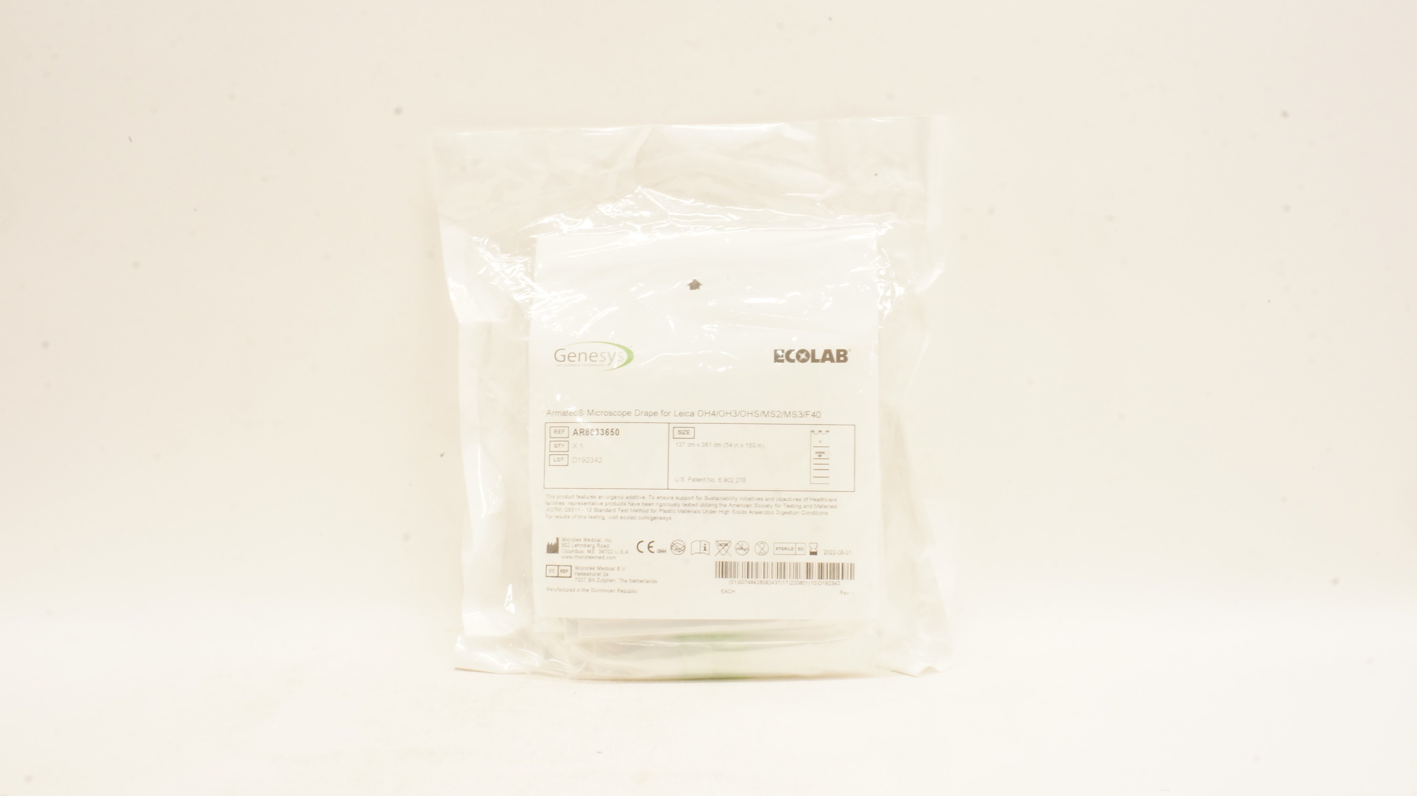 Microtek AR8033650 Ecolab Genesys Armatec Microscope Drape for Leica 54x150 inch