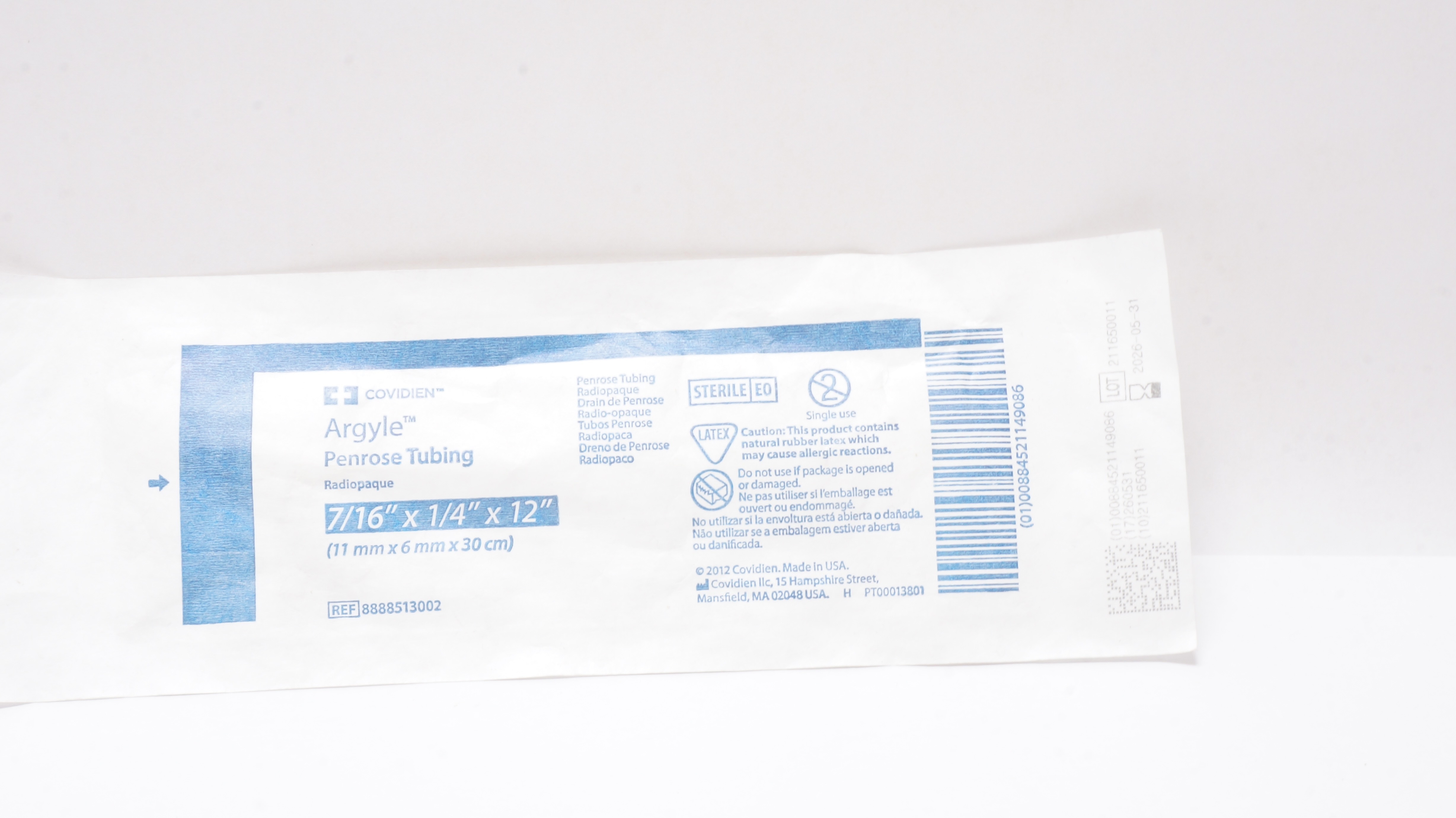 Covidien 8888513002 Argyle Penrose Tubing 7/16inch x 1/4inch x 12inch