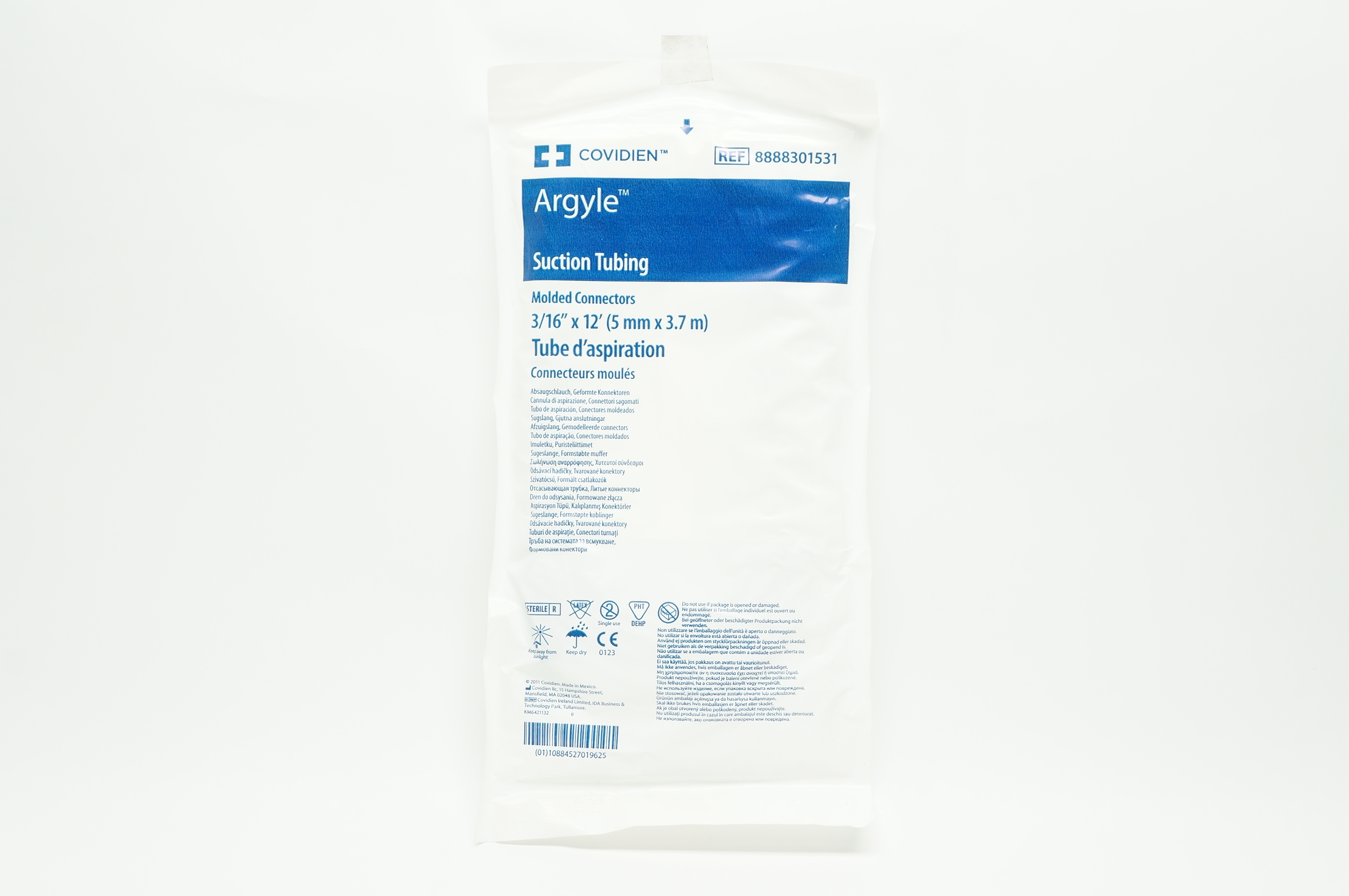 Covidien 8888301531 Argyle Suction Tubing  Molded Connectors 3/16inch x 12F.