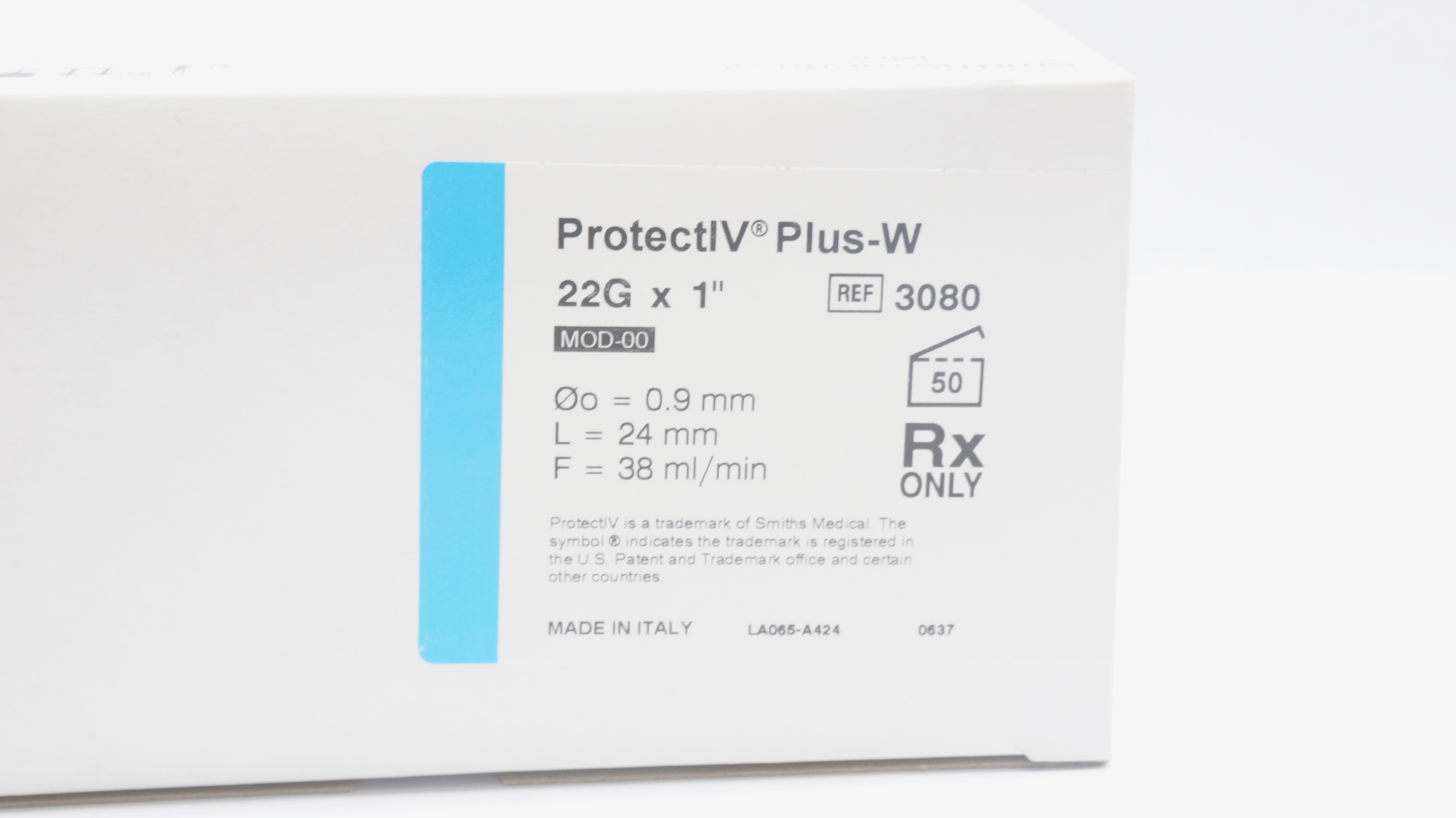 Smiths Medical 3080 ProtectIV Plus-W Safety IV Cath. 22G x 1inch (x) - Box of 50
