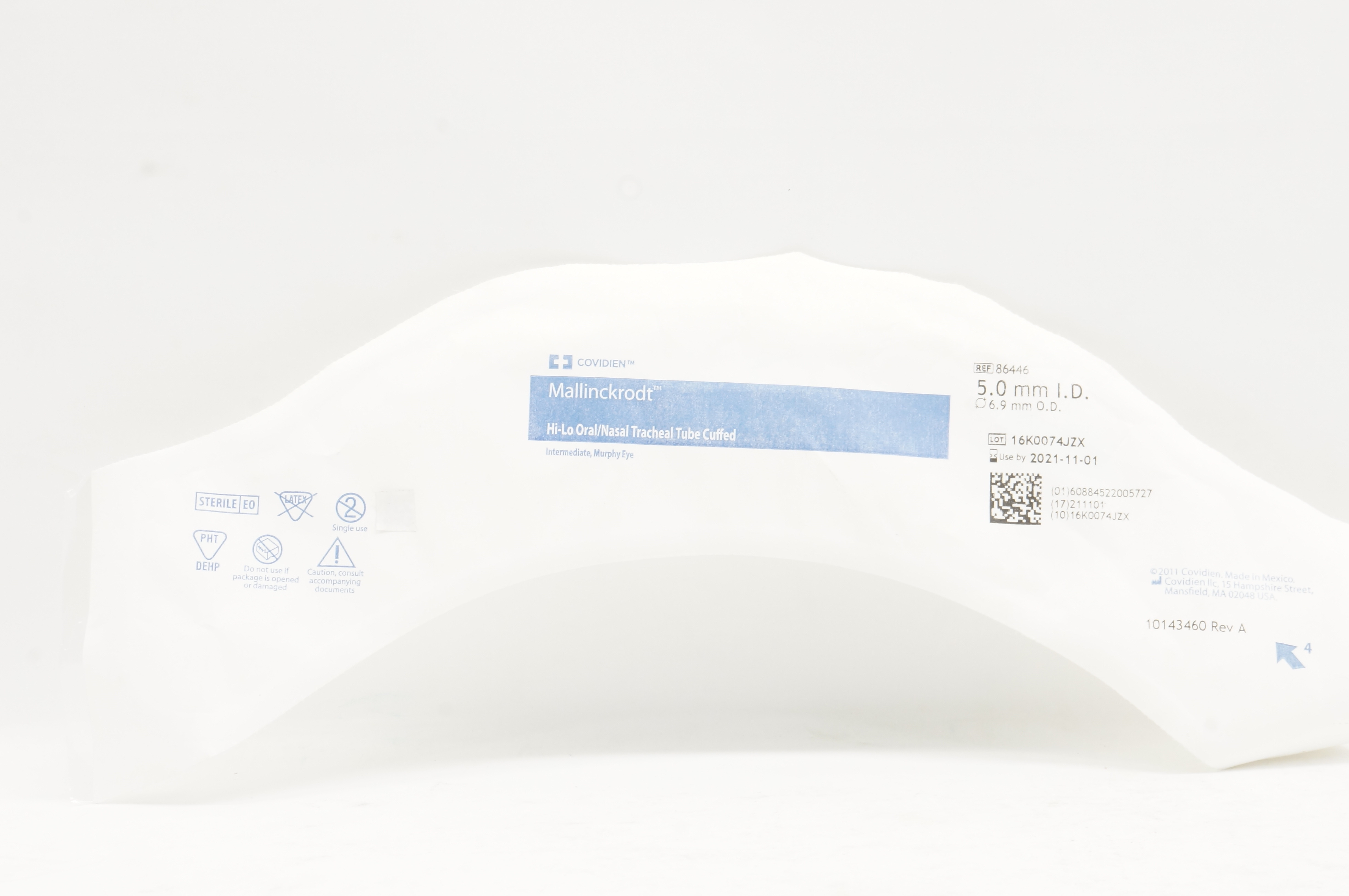 Covidien 86446 Mallinckrodt Hi-Lo Oral/Nasal Tracheal Tube Cuffed 5.0 x 6.9mm(x)