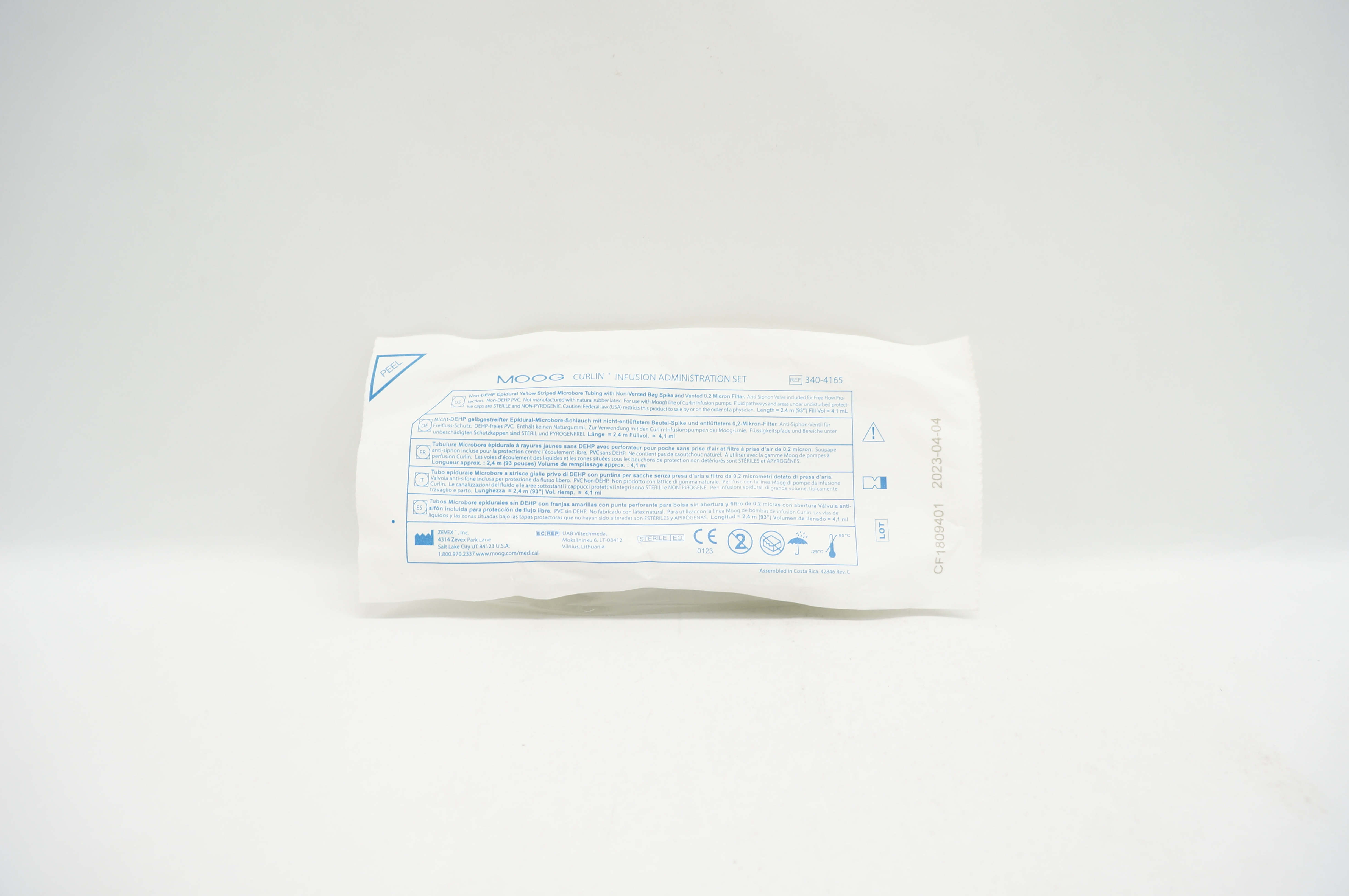 Zevex 340-4165 Moog Curlin Infusion Administration Set 93 inch x 4.1mL
