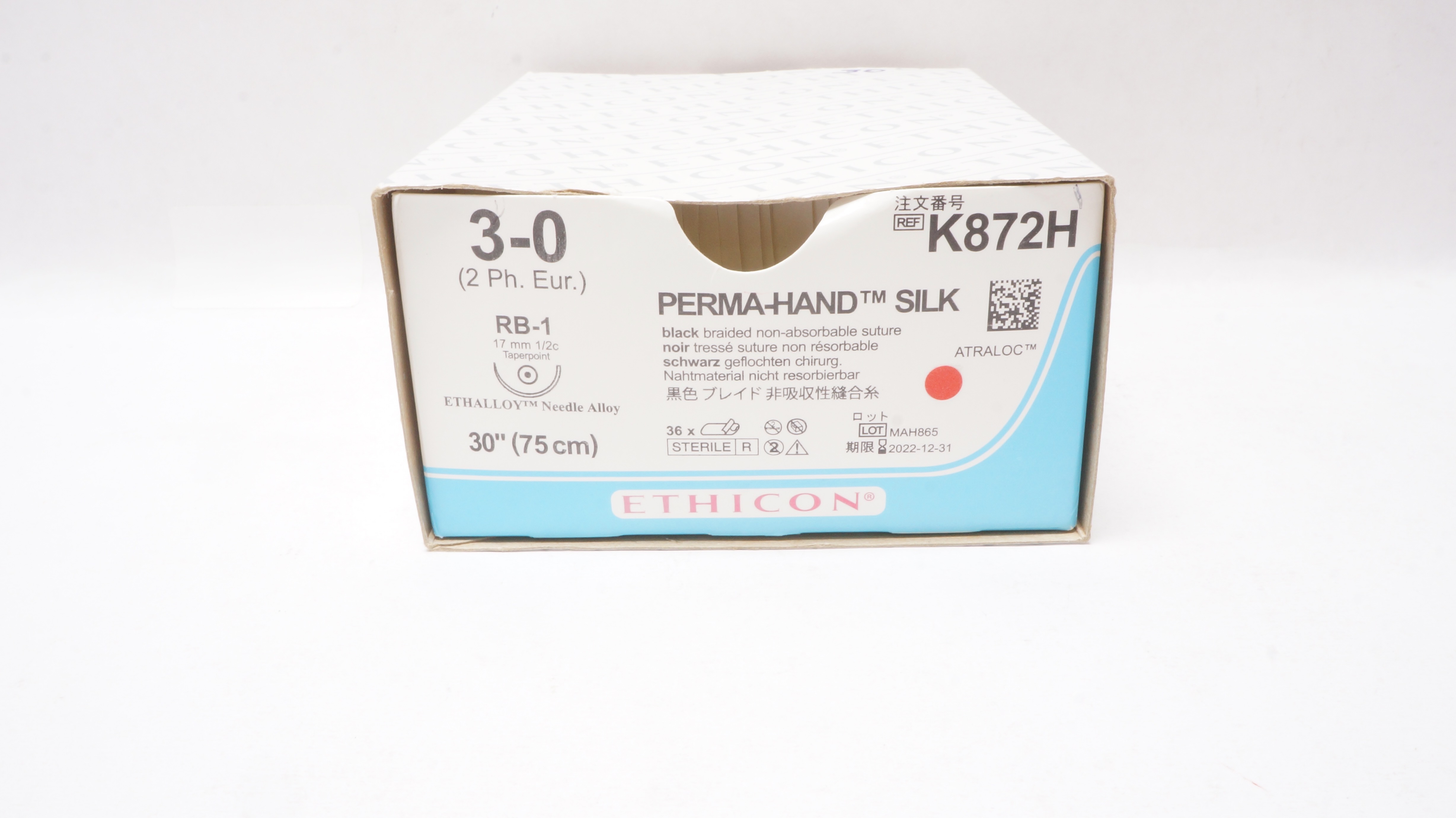 Ethicon K872H 3-0 SILK RB-1 17mm 1/2c Taper 30inch - Box of 30 (x)