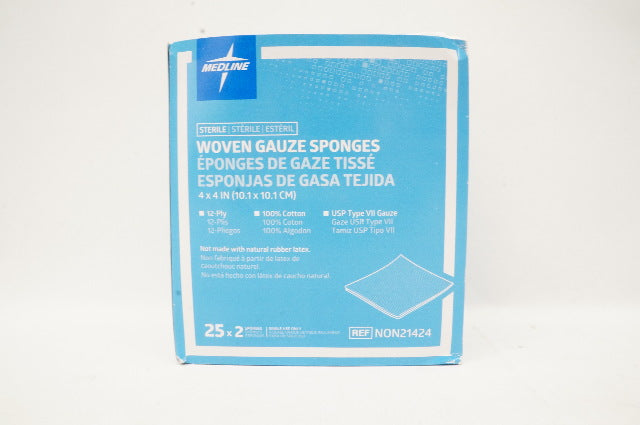 Medline NON21424 Woven Gauze Sponges 12-Ply 4inch x 4inch - Box of 26