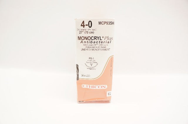 Ethicon MCP935H Monocryl Plus 4-0 PS-1 24mm ,3/8c,27In - Box of 36 (x)