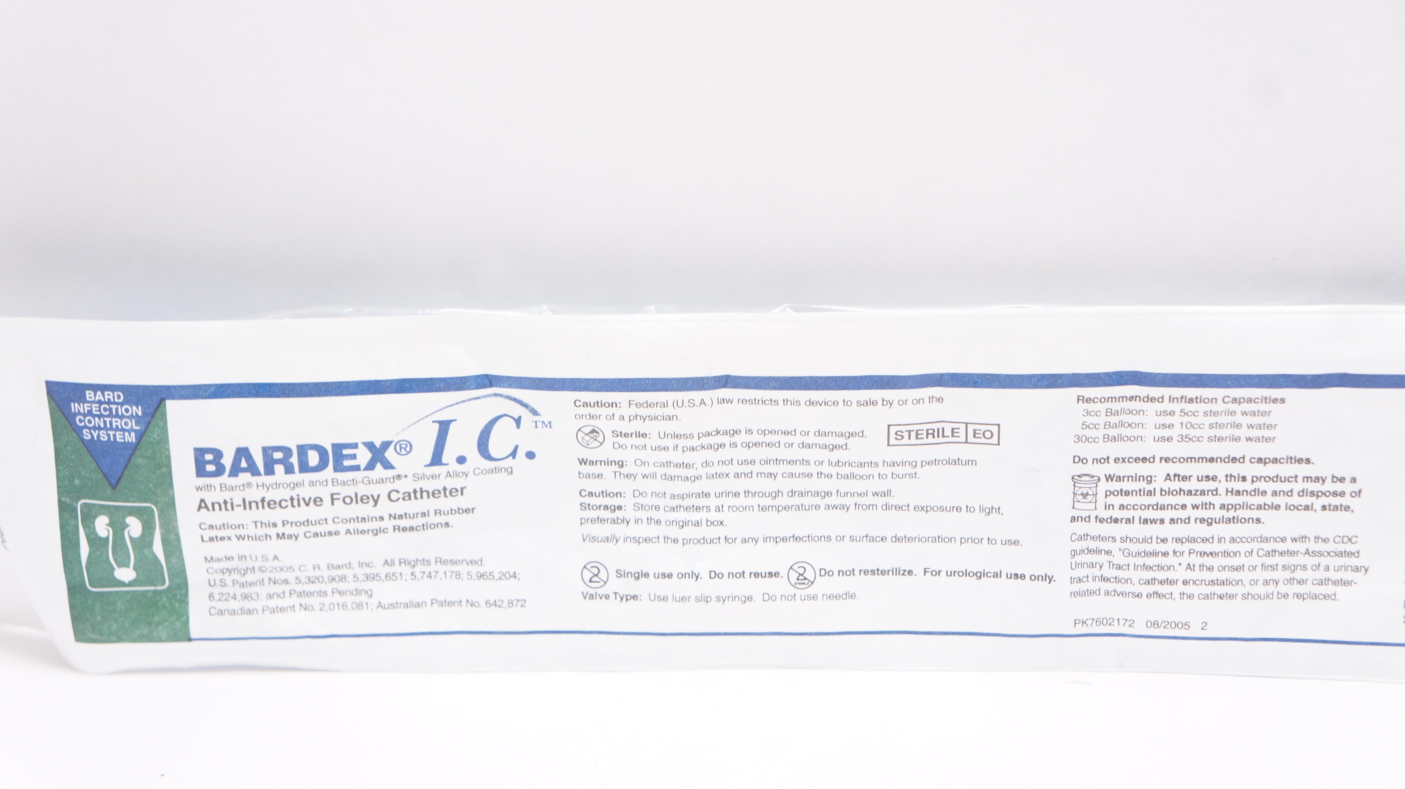 Bard 0168SI22 Bardex I.C. Anti-Infective Foley Cath. 22Fr 5cc Ribbed Balloon