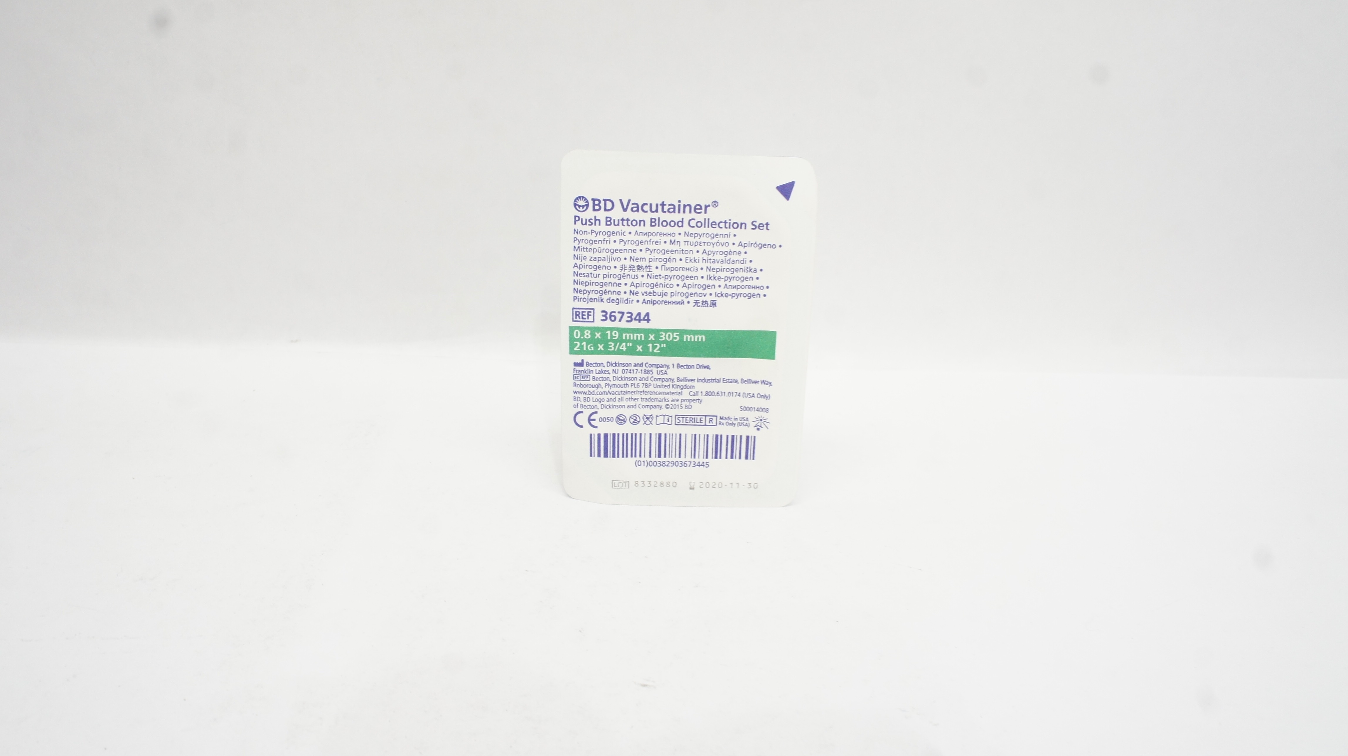 BD 367344 Vacutainer Push Button Blood Collection Set 21G x 3/4inch x 12inch (x)