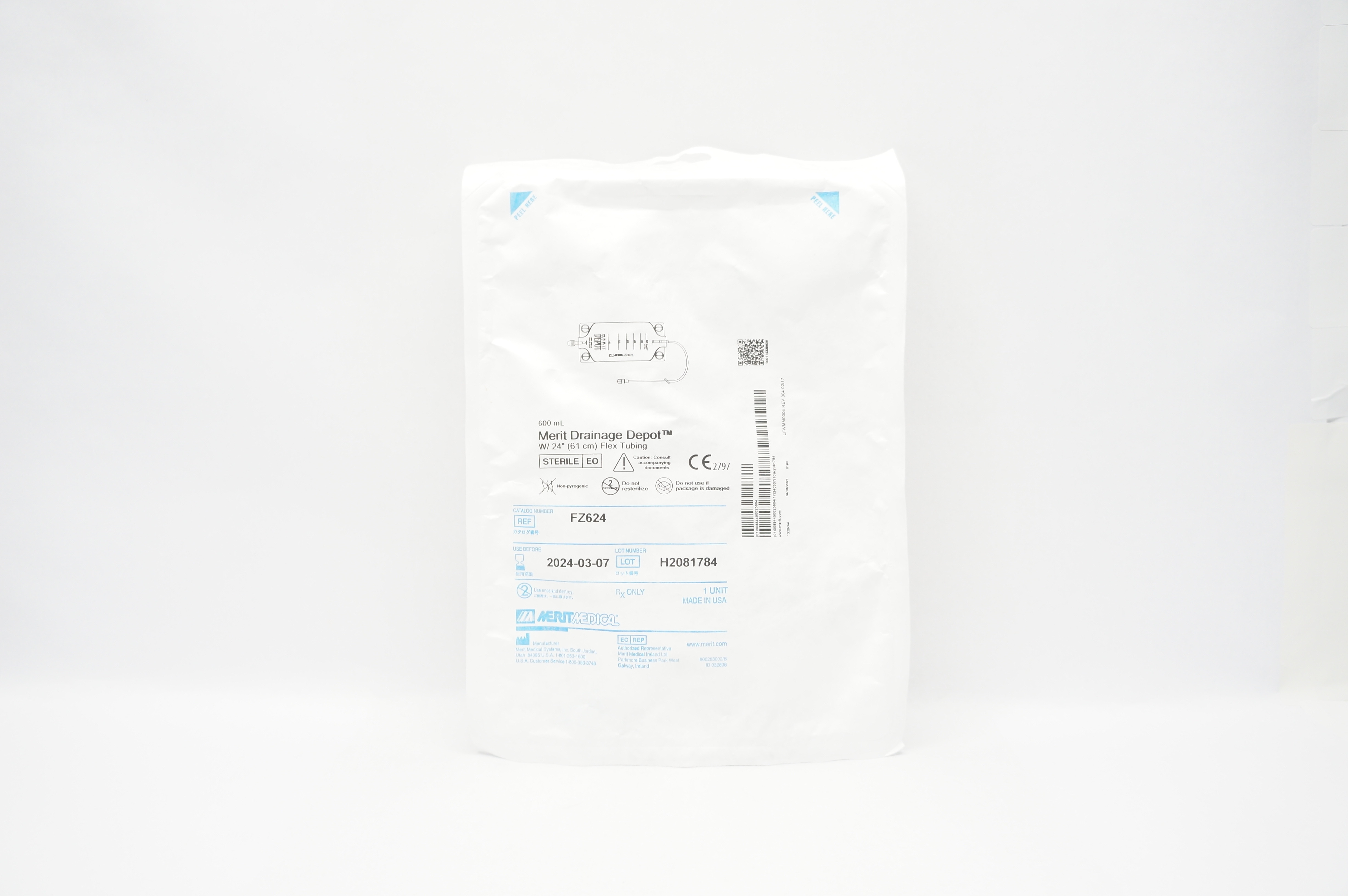 Merit Medical FZ624 Drainage Depot 600ml with 24 inch Flex Tubing