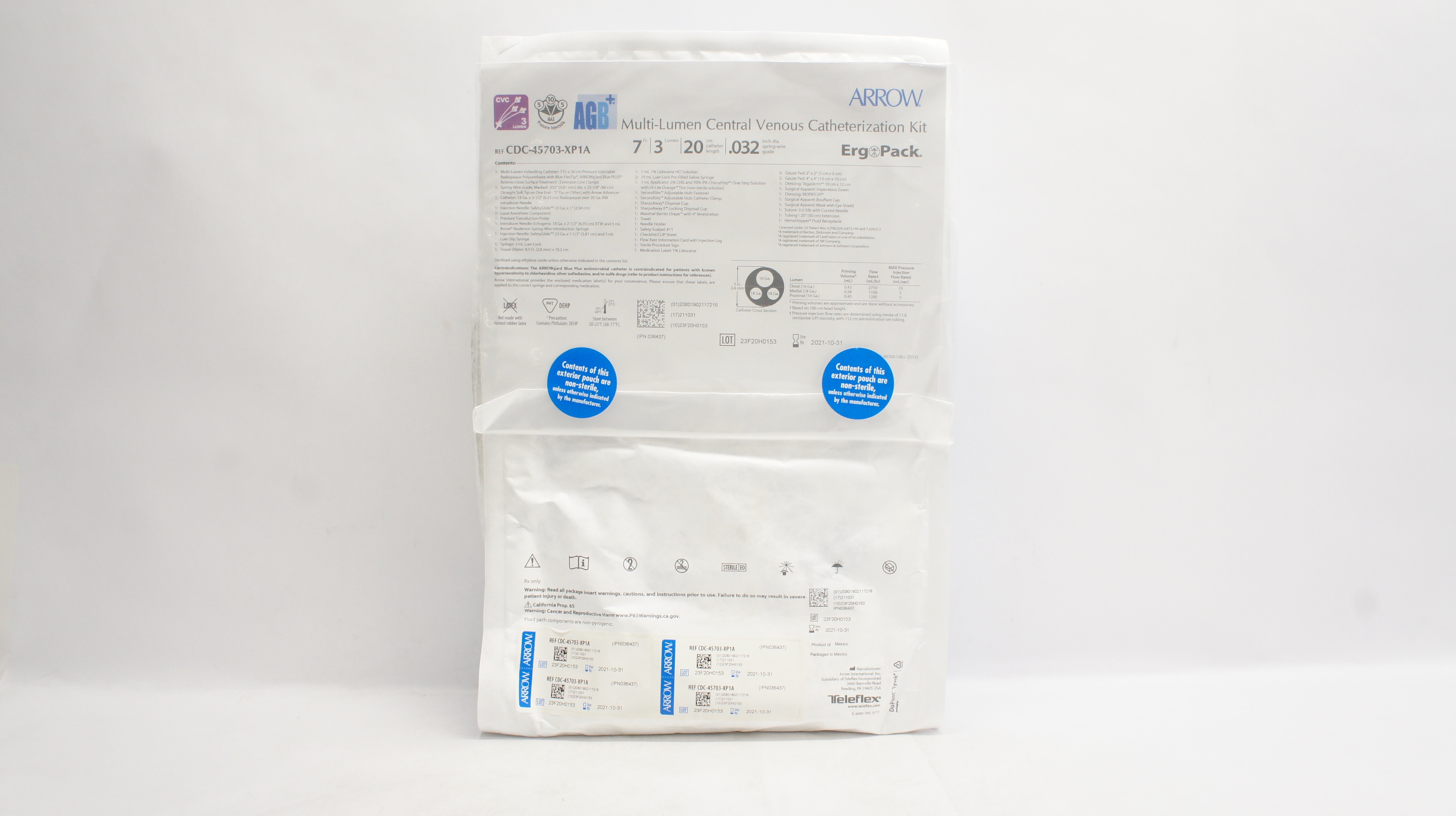 Arrow CDC-45703-XP1A AGB Multi-Lumen Central Venous Cath. Kit 7Fr. x 20cm (x)