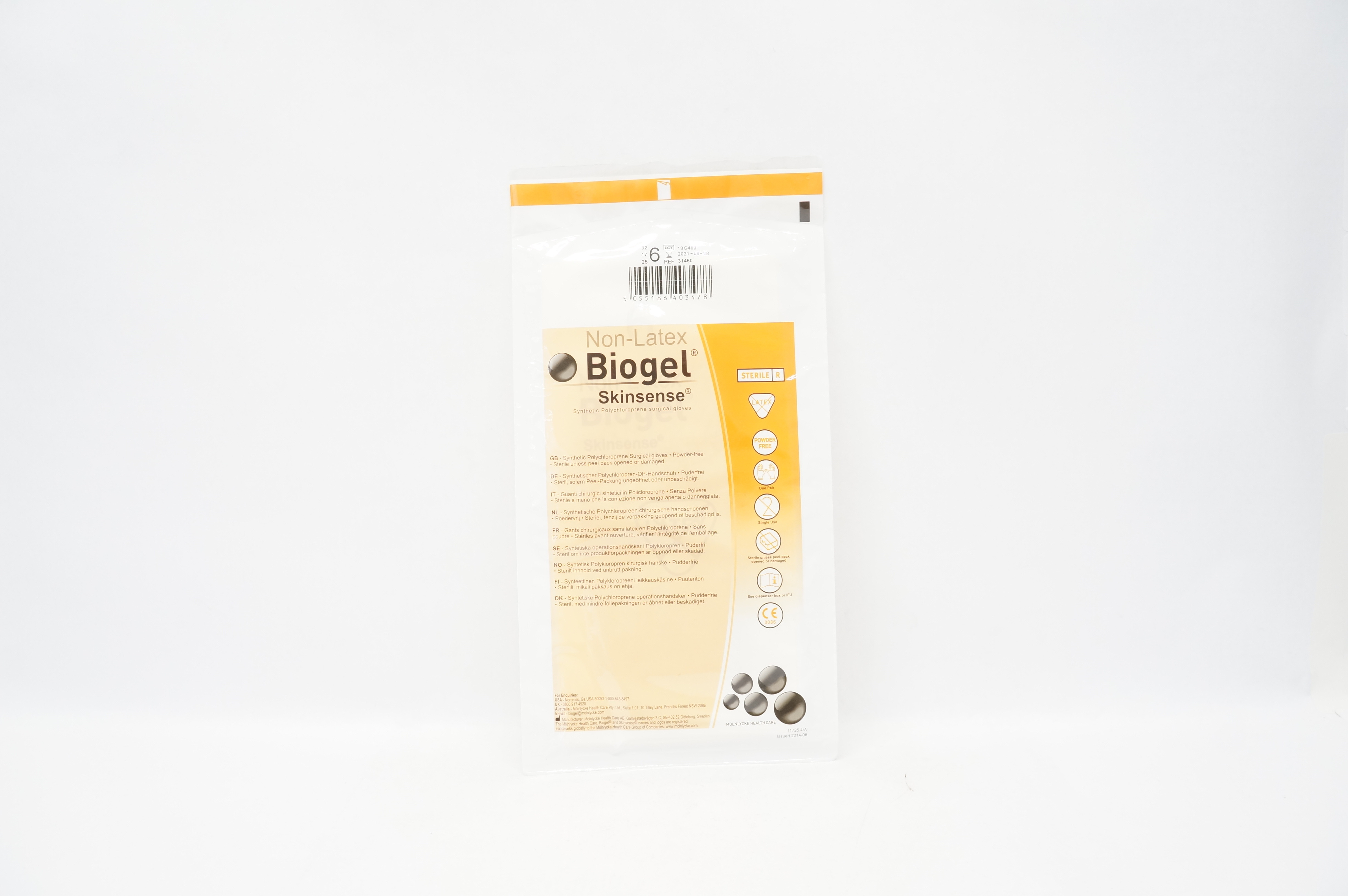 Molnlycke HealthCare 31460 Biogel Skinsense Surgical Gloves Size 6 (x)