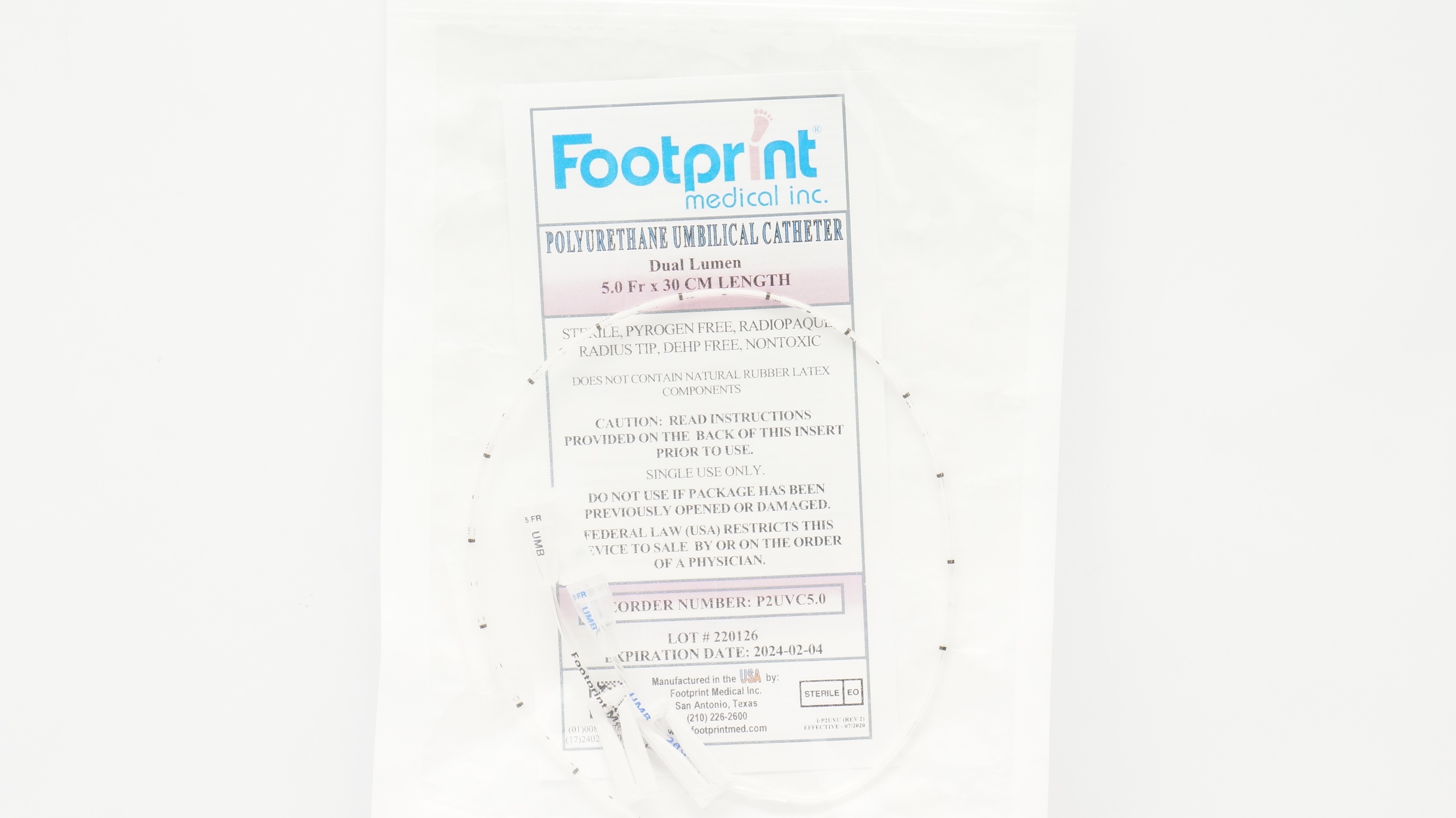 Footprint Medical P2UVC5.0 Polyurethane Umbilical Cath. 5.0Fr x 30cm (x)
