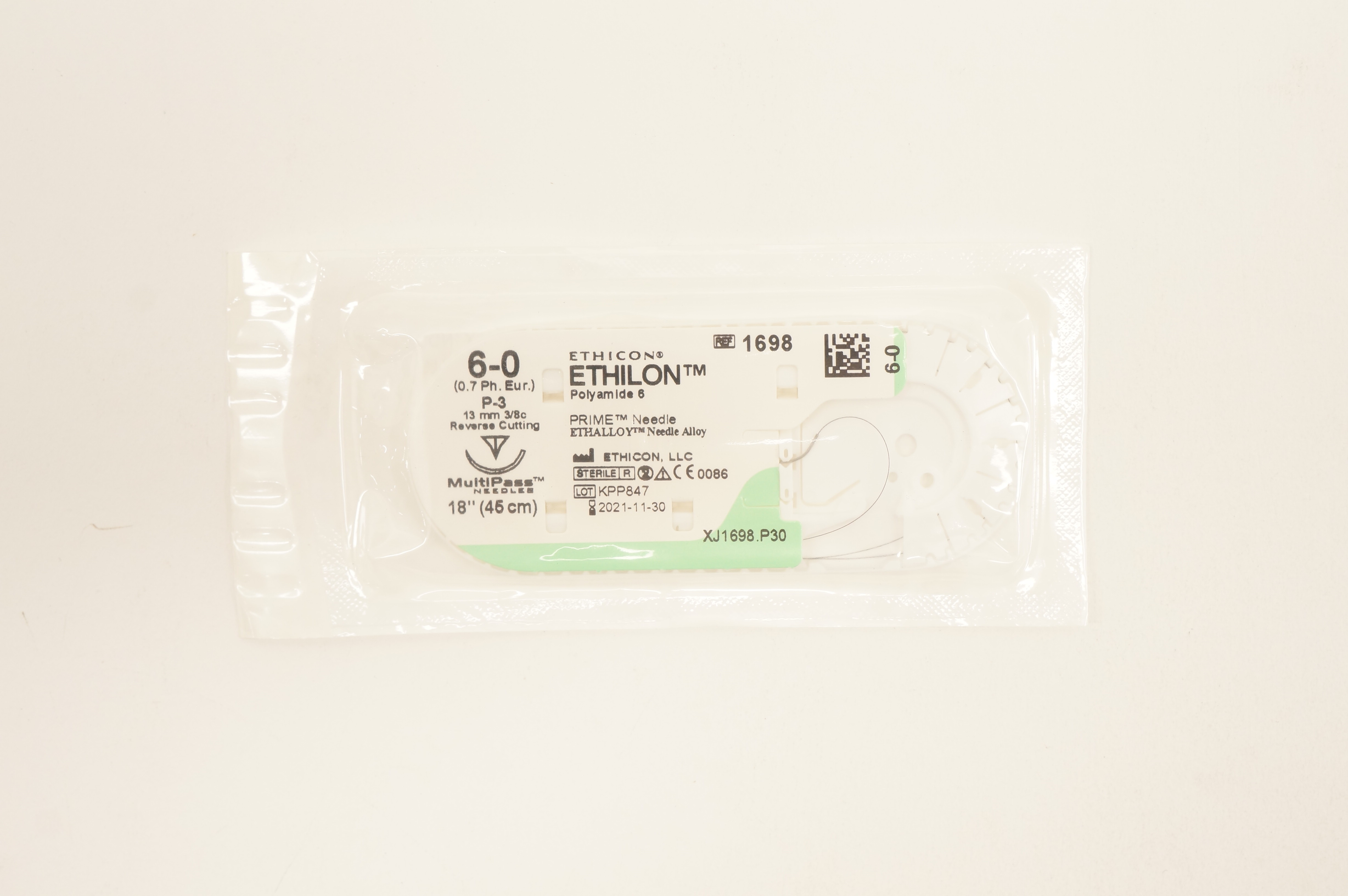 Ethicon 1698 6-0 Ethilon Polyamide 6 Stre P-3 13mm 3/8c Reverse Cutting 18inch
