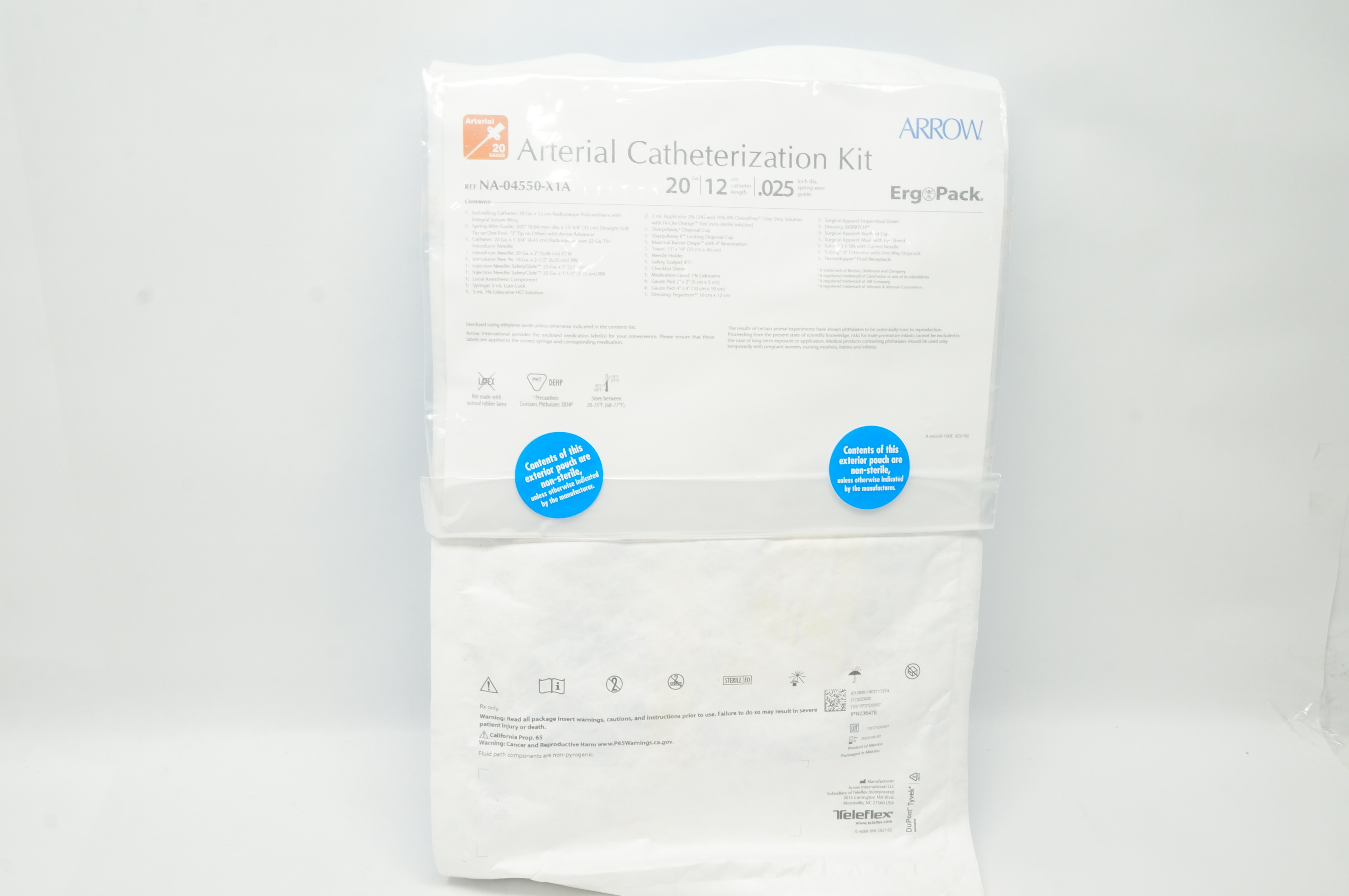 Arrow NA-04550-X1A Arterial Catheterization Kit 20Ga x 12cm x .025inch