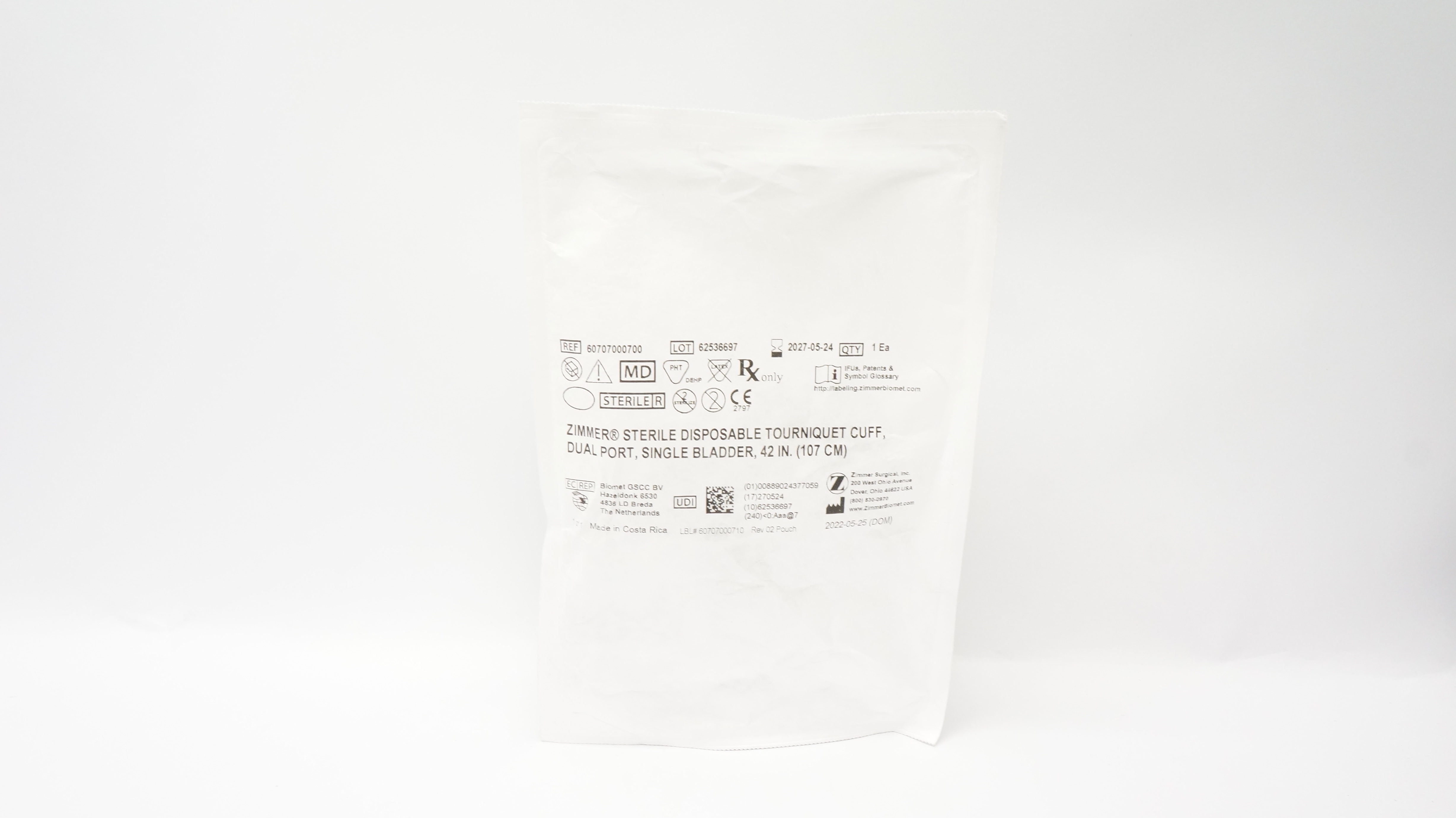 Zimmer Surgical 60707000700 Sterile Tourniquet Cuff, Dual Port, 42in.