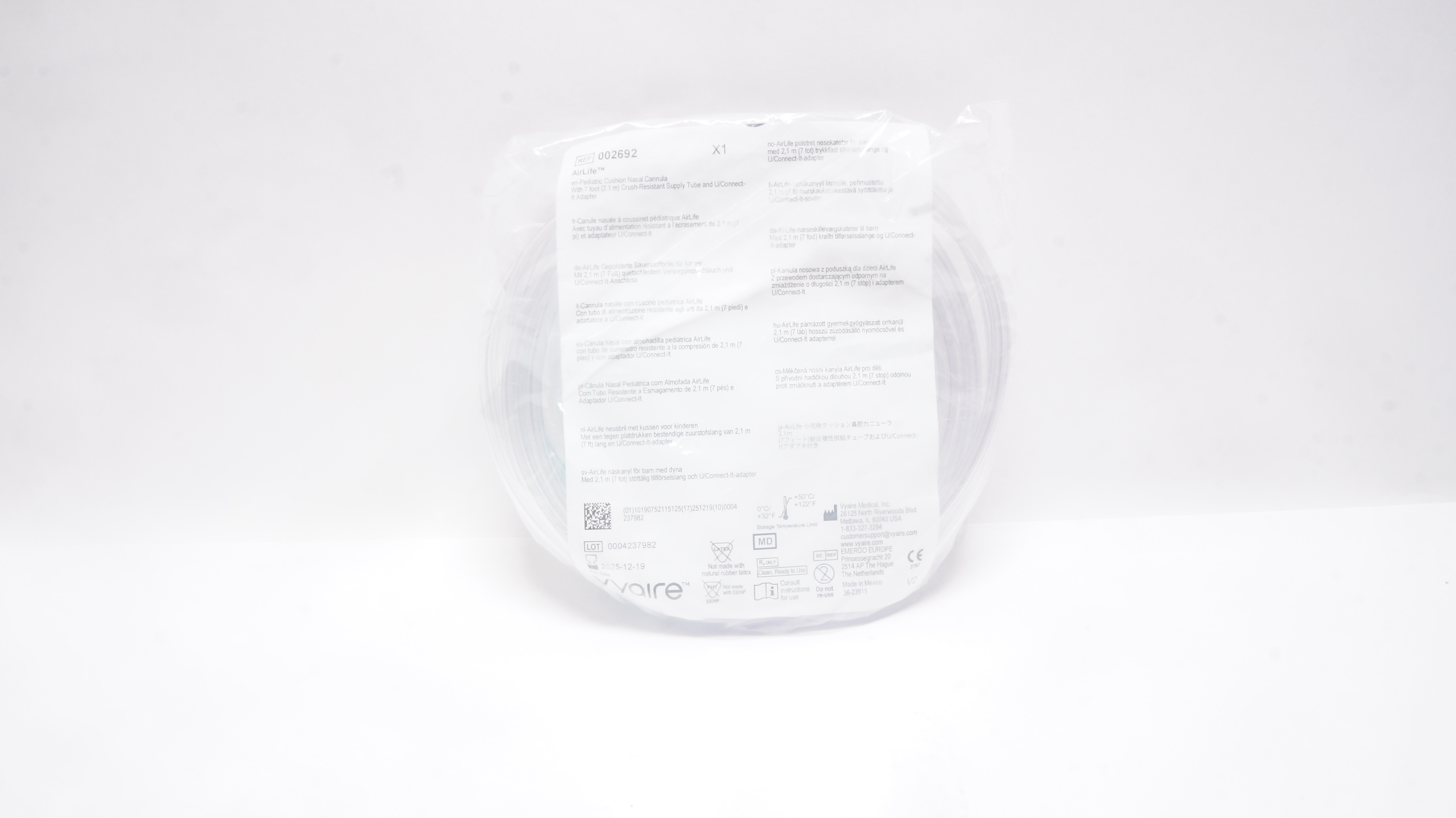 Vyaire 002692 Airlife Pediatric Cushion Nasal Cannula 7 ft. Tube & Adapter