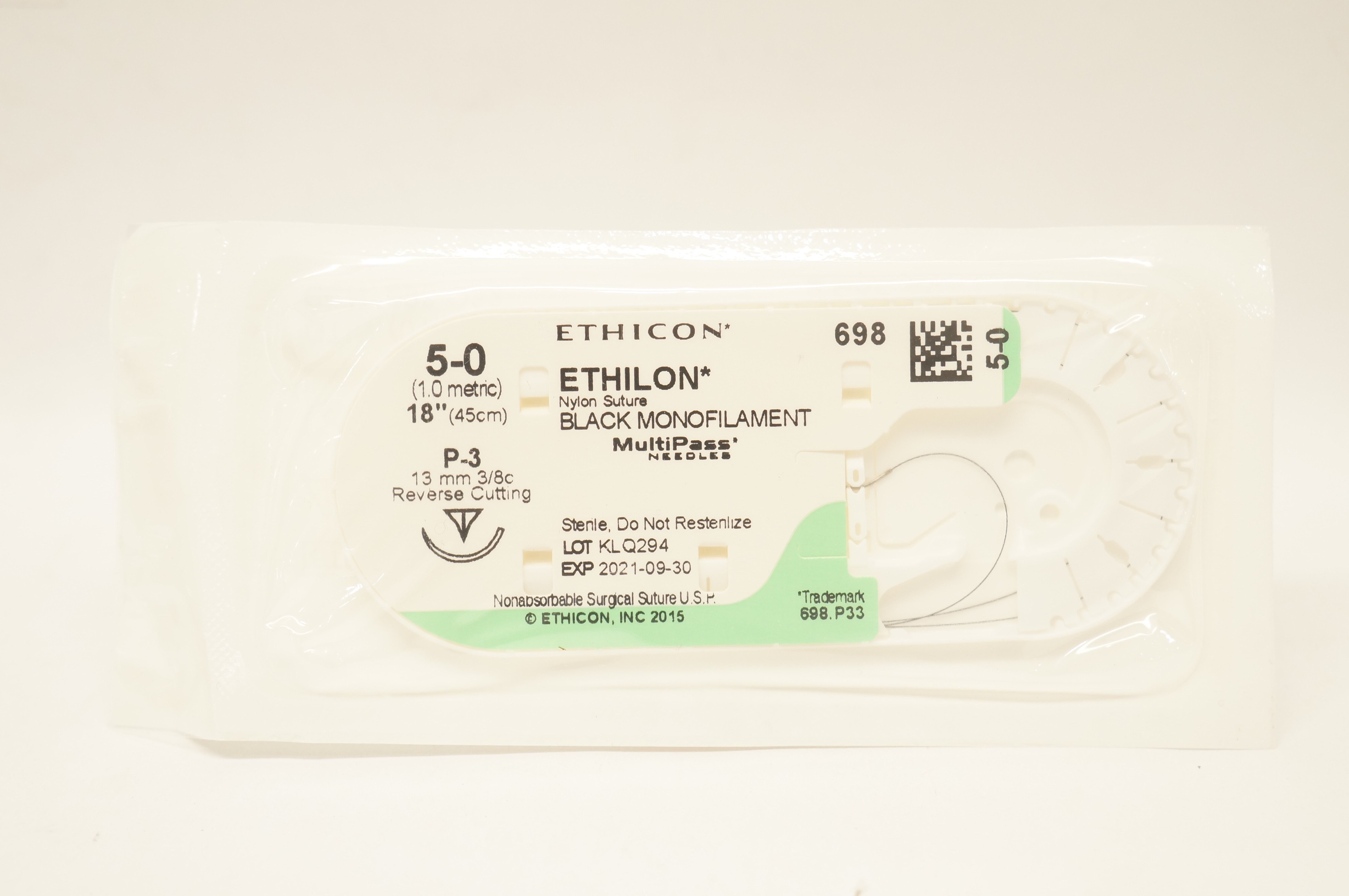 Ethicon 698 5-0 Ethilon Nylon Stre P-3 13mm 3/8c Reverse Cutting 18inch (x)