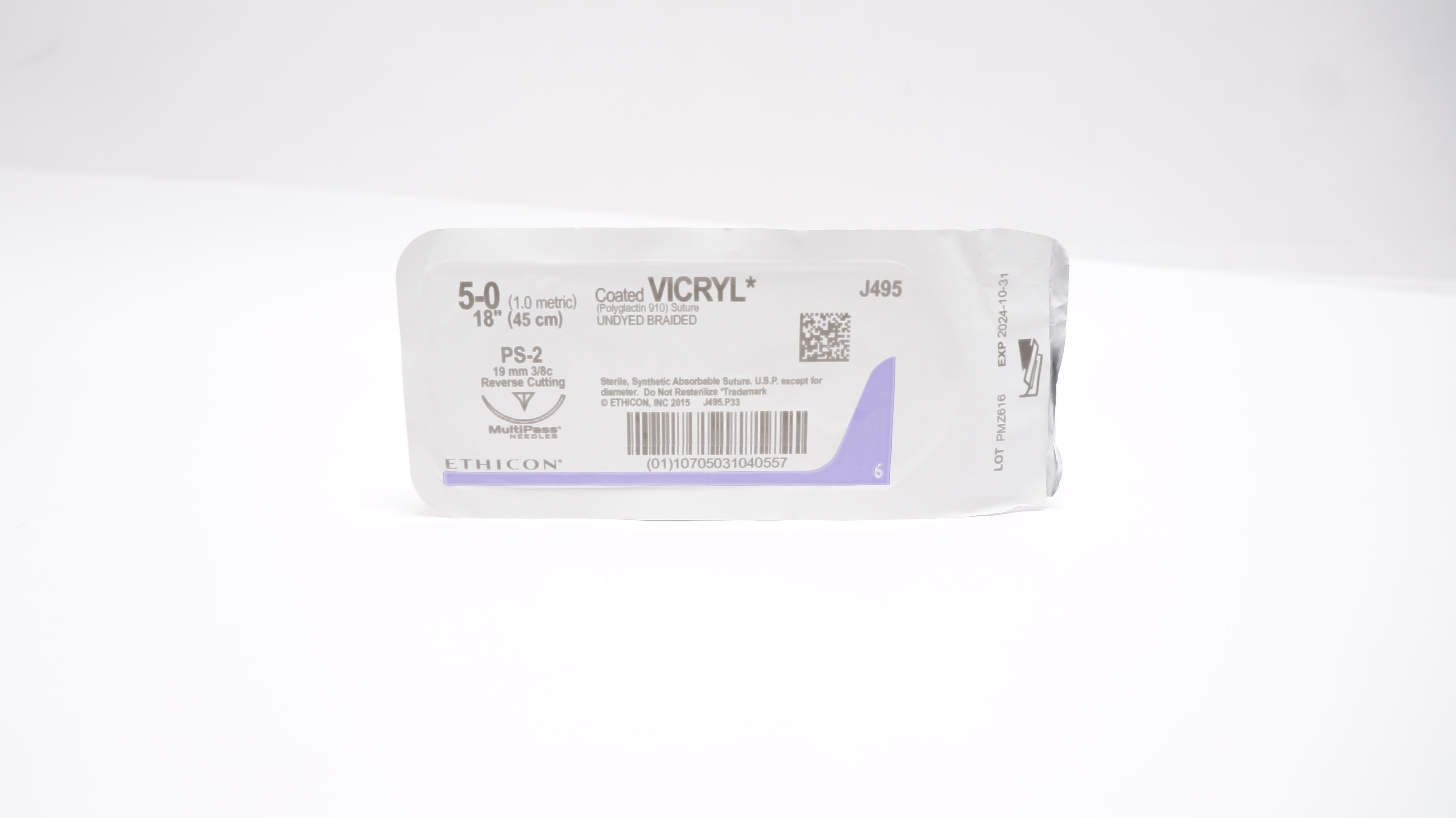 Ethicon J495 5-0 Coated Vicryl Stre PS-2 19mm 3/8c Reverse Cutting, 18inch