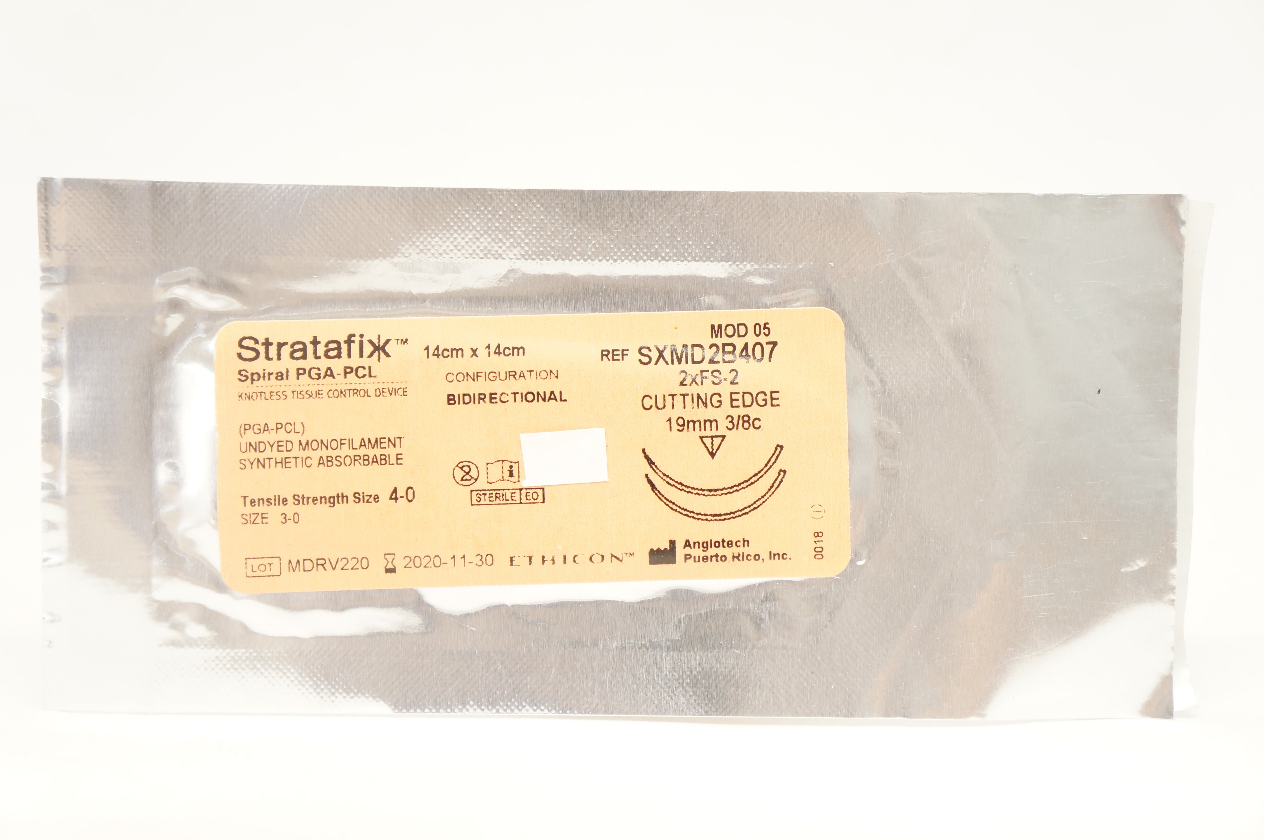 Ethicon SXMD2B407 4-0 Stratafix Spiral PGA-PCL, 2xFS-2, 19mm 3/8c, 14cmx14cm (x)
