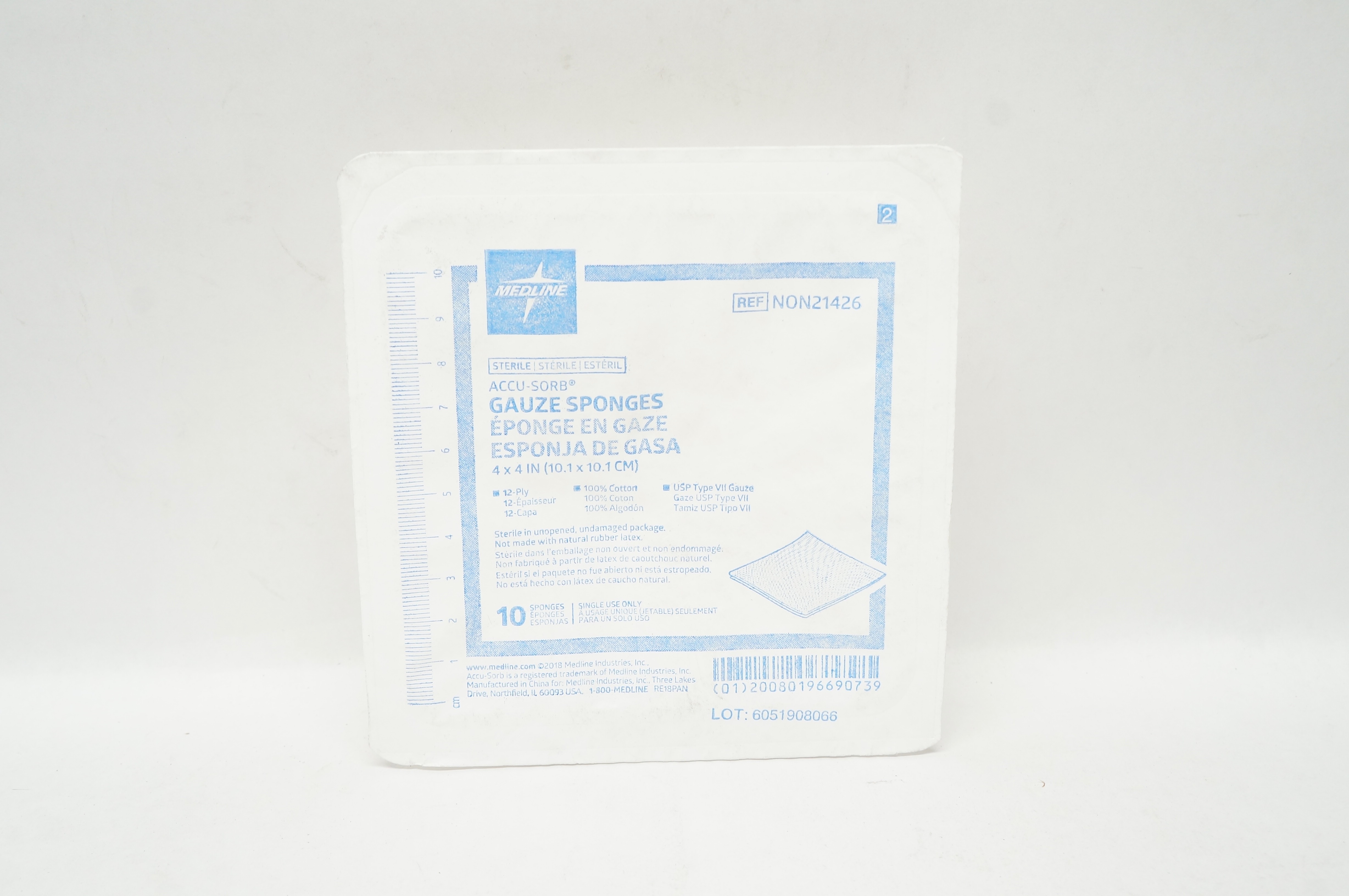 Medline NON21426 ACCU-SORB Gauze Sponges 12-Ply, 4 x 4 inch - Pack of 10