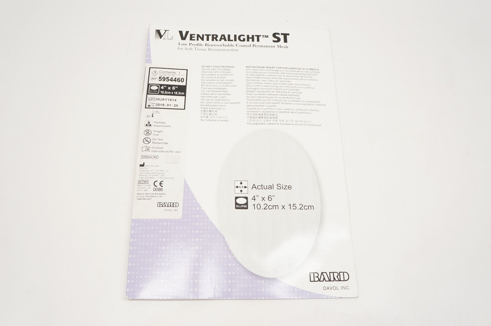 Bard 5954460 Ventralight ST Mesh Dimensions, 4inch x 6inch Ellipse (x)