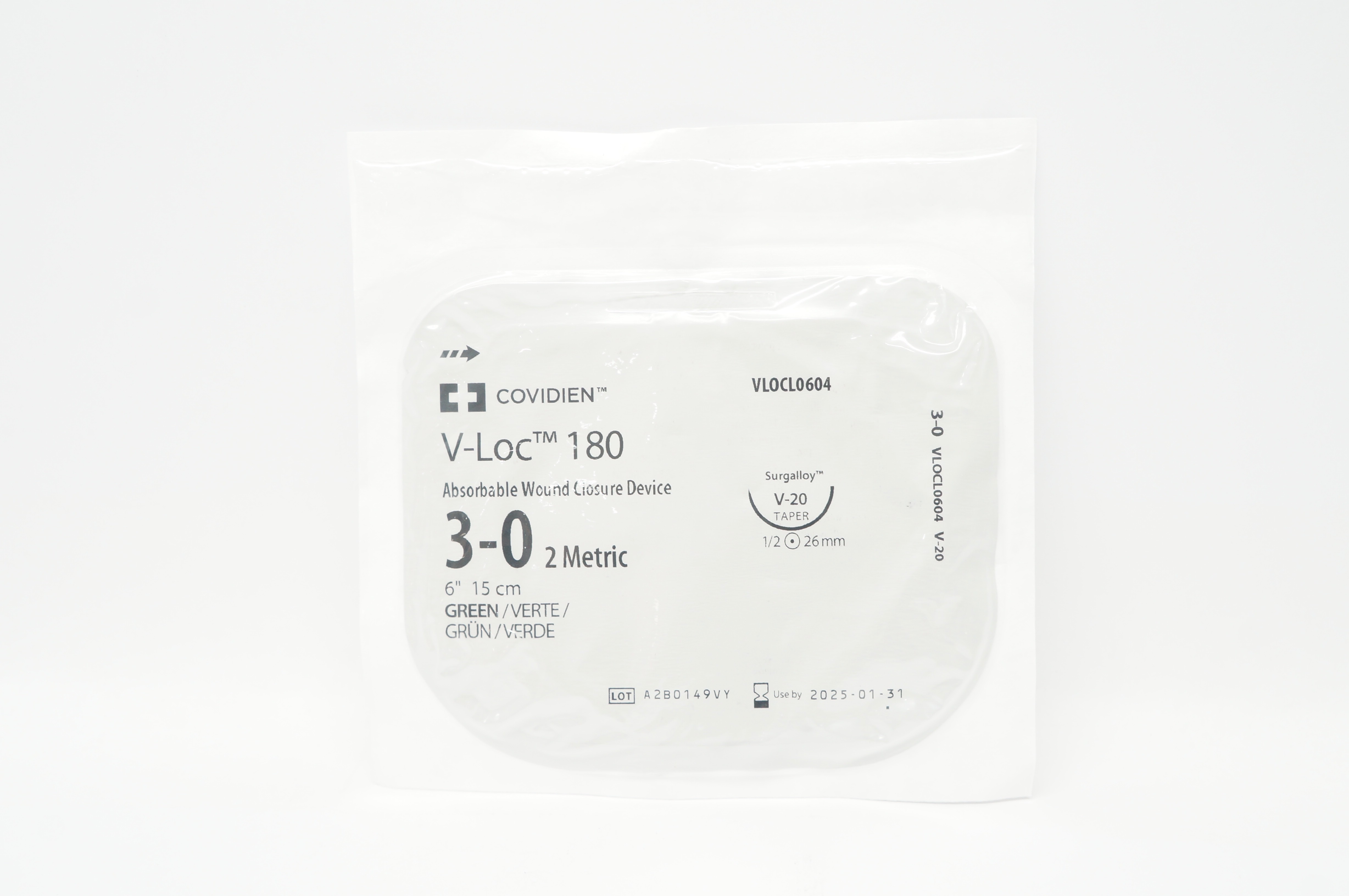 Covidien VLOCL0604 3-0 V-Loc 180 Wound Closure Device V-20 26mm 1/2c Taper 6inch