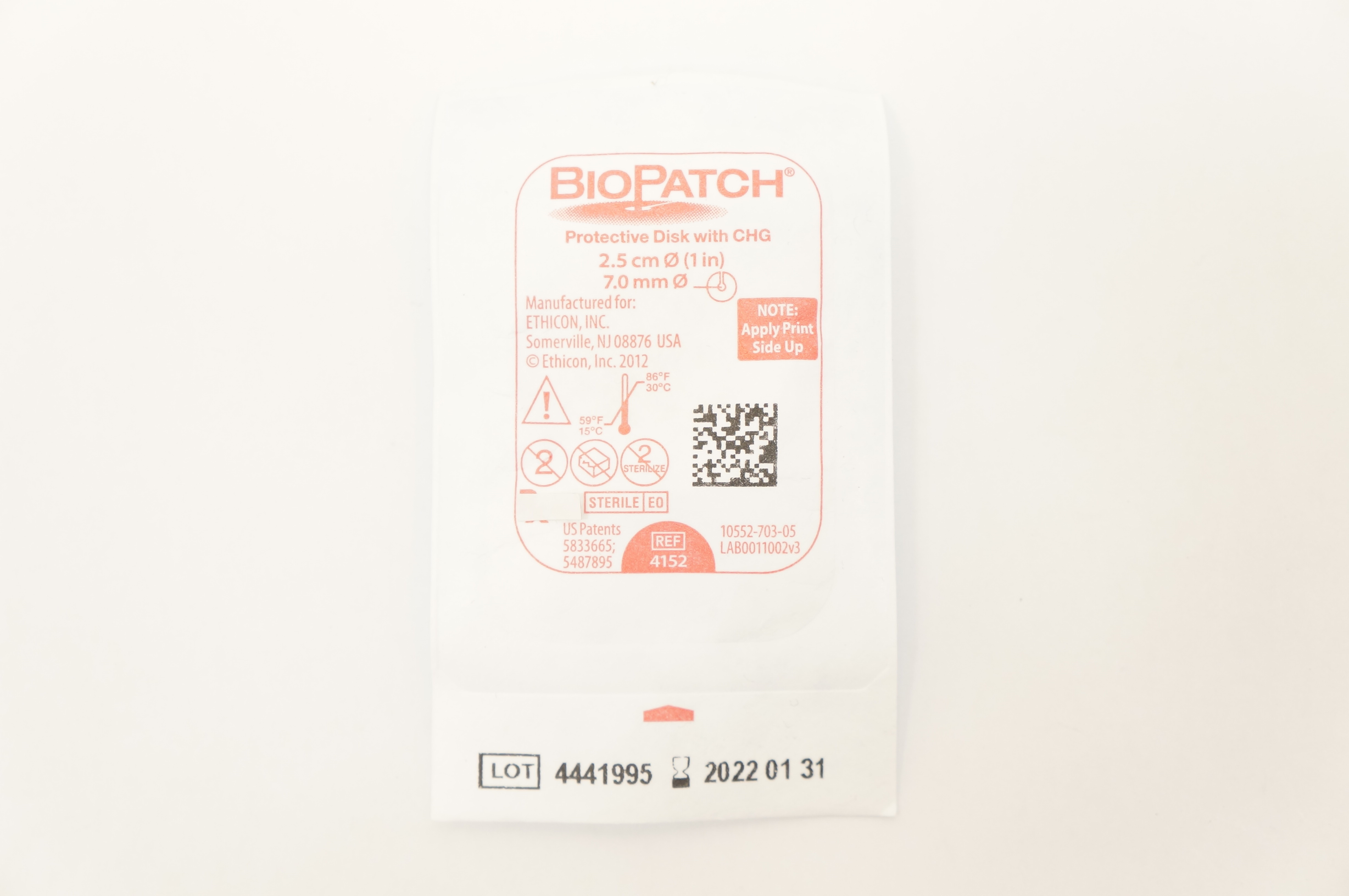 Ethicon 4152 BioPatch Protective Disk with GHG 1inch x 7.0mm (x)