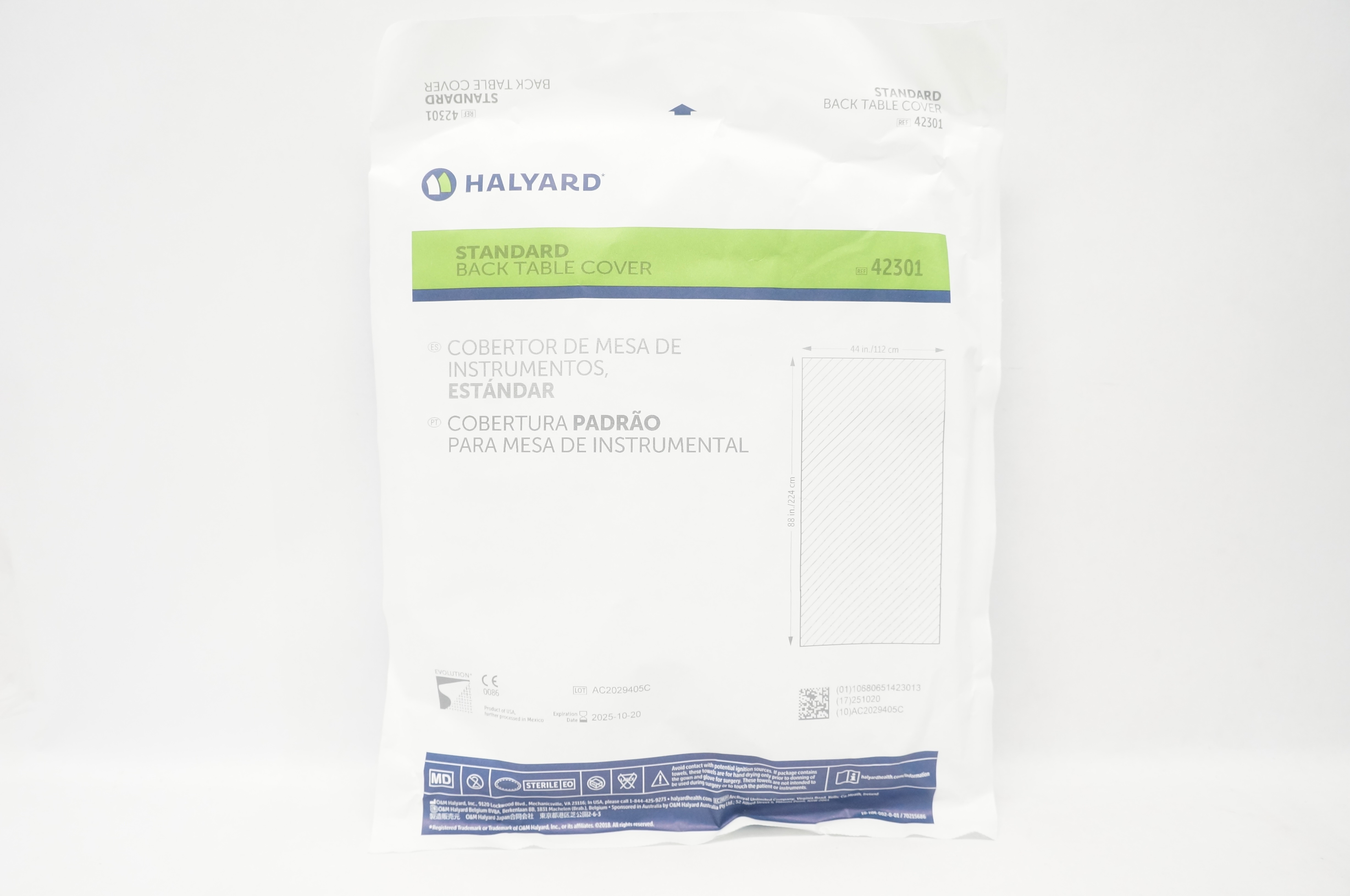 Halyard 42301 Standard Back Table Cover, 44inch x 88inch