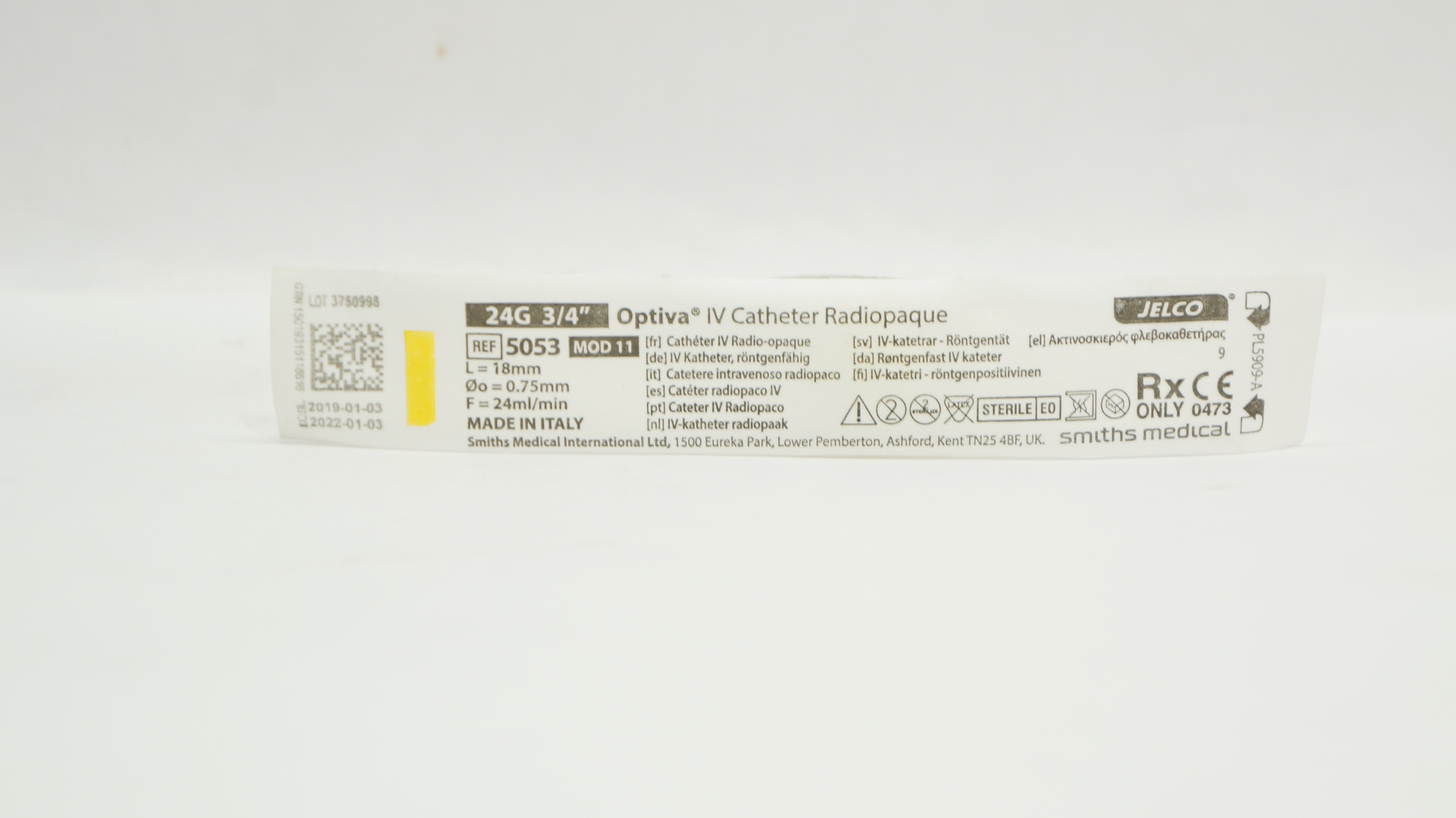 Smiths Medical 5053 Jelco Optiva IV Cath. Radiopaque 24G x 3/4inch (x)