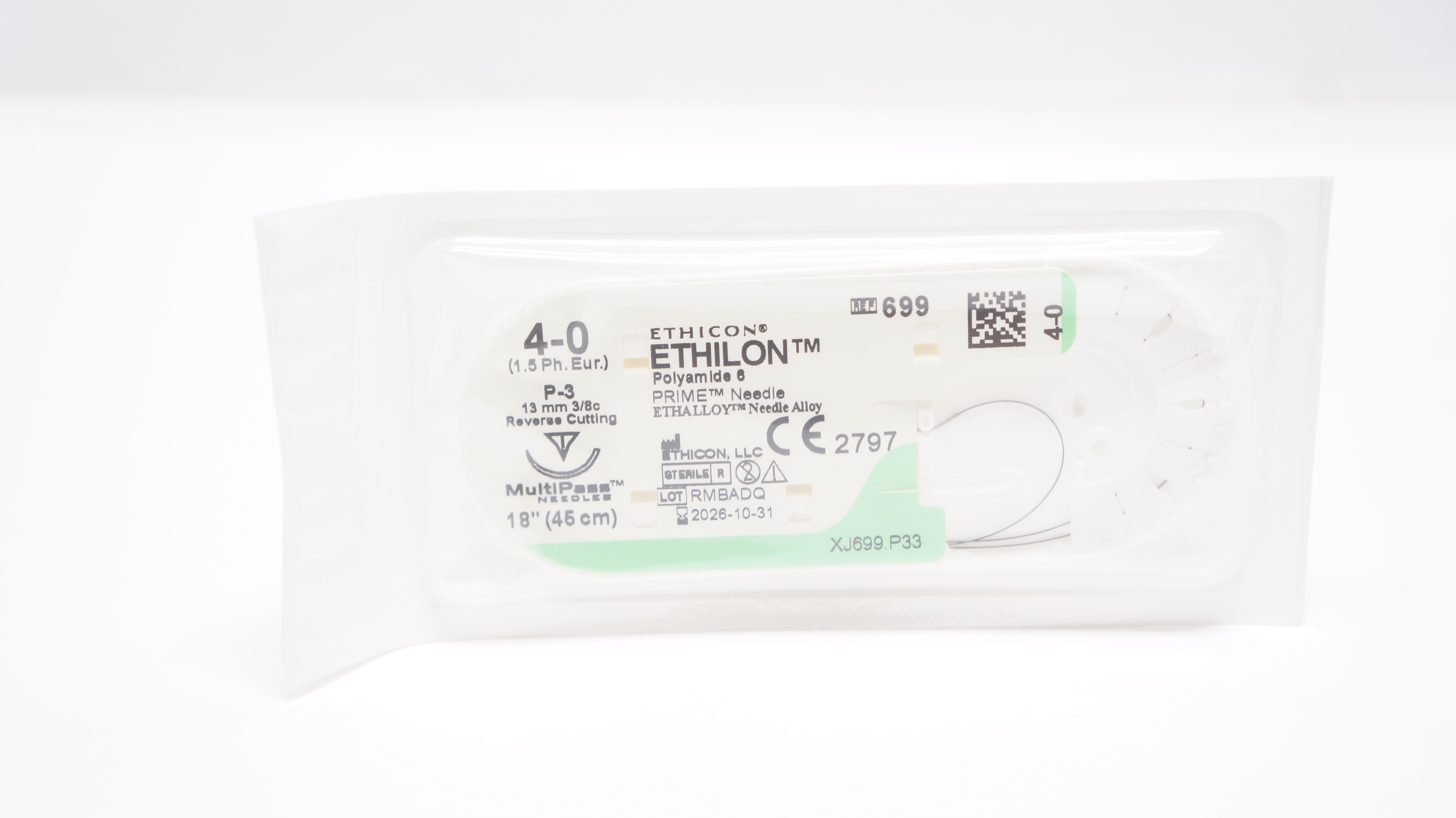 Ethicon 699 4-0 ETHILON, P-3, 13mm 3/8c, Reverse Cutting, 18inch
