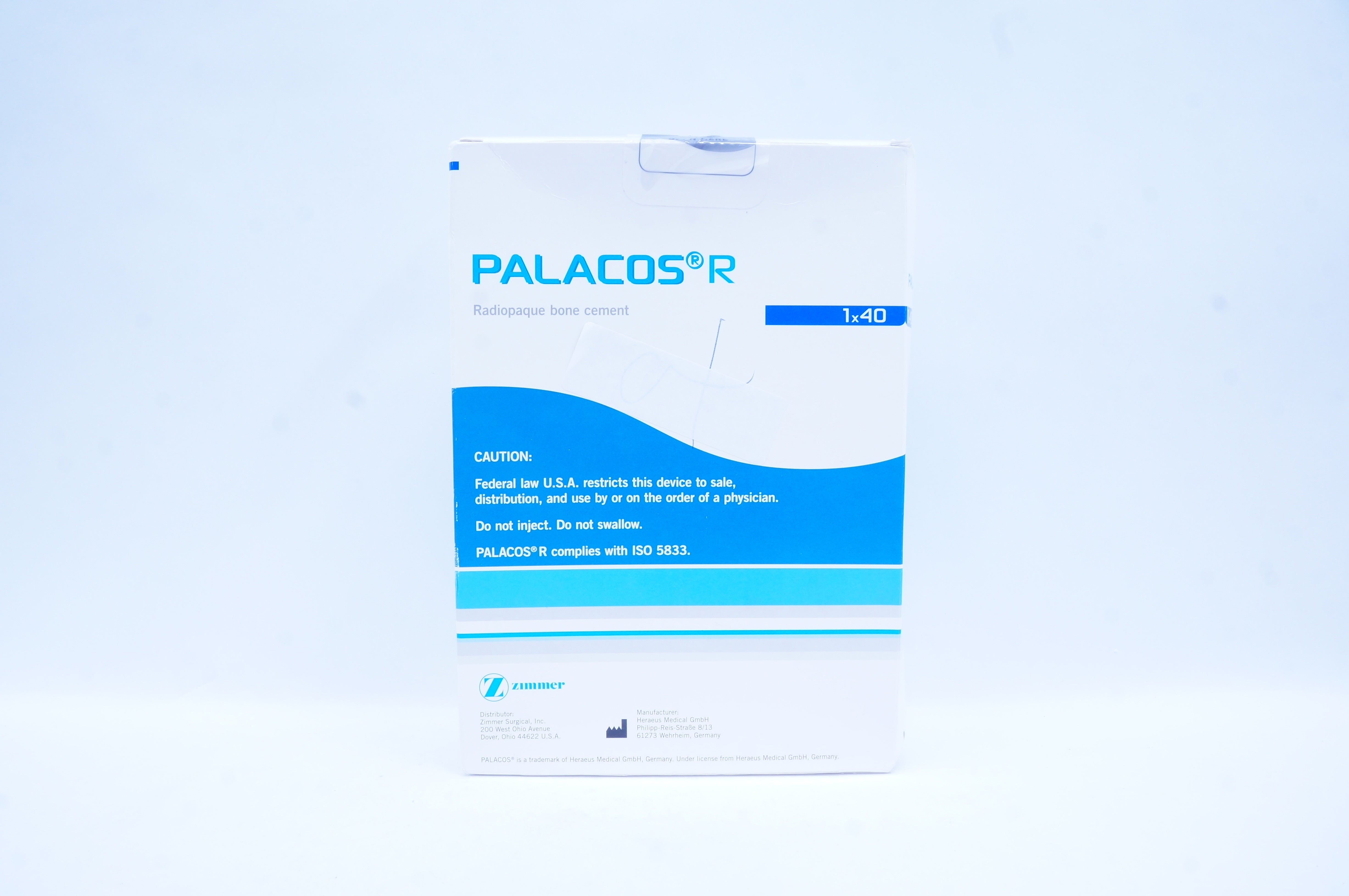 Zimmer 00-1112-140-01 Heraeus PALACOS R Radiopaque Bone Cement - Box of 40